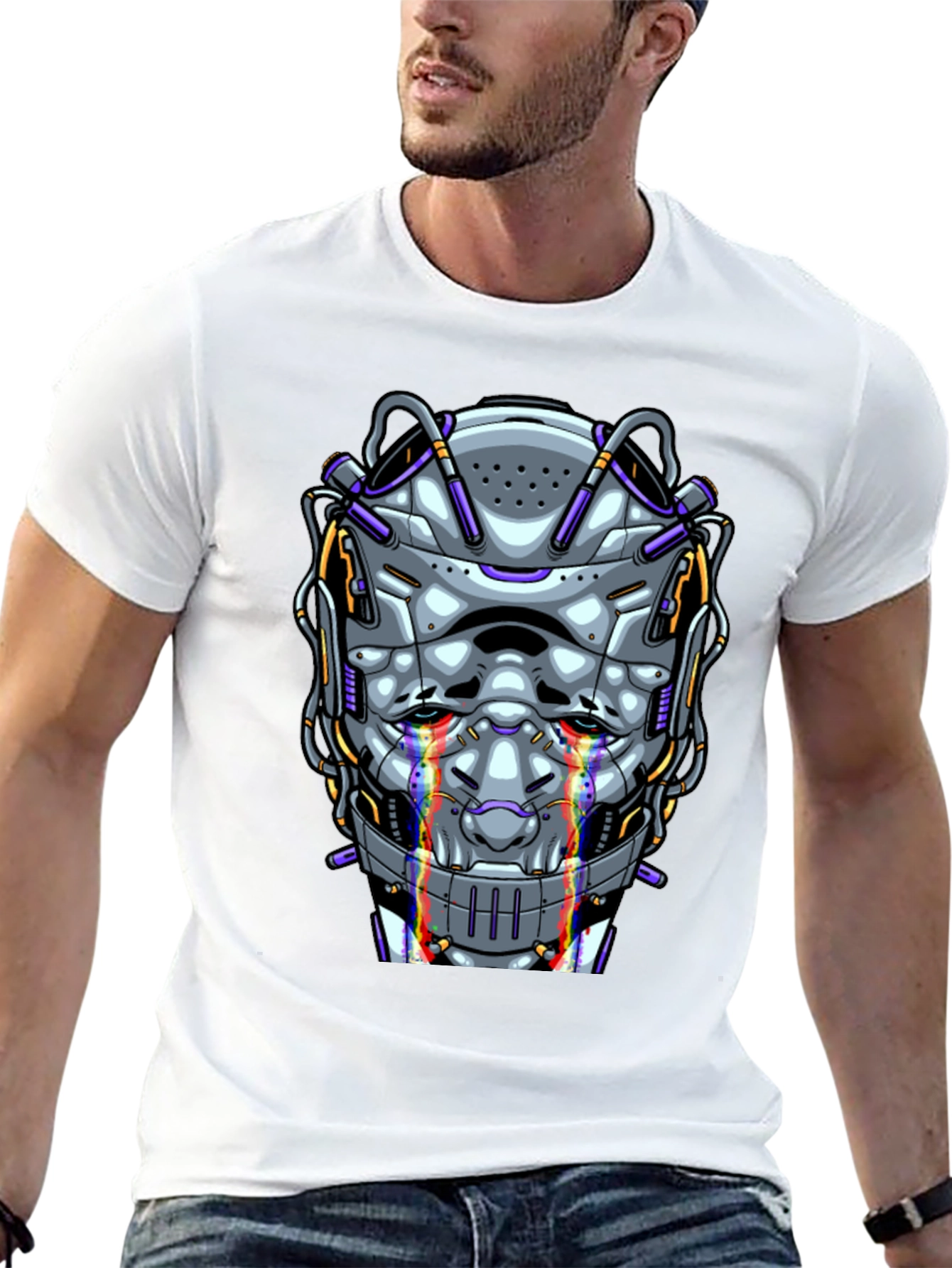 Cyberpunk Robot Head Graphic T-Shirt