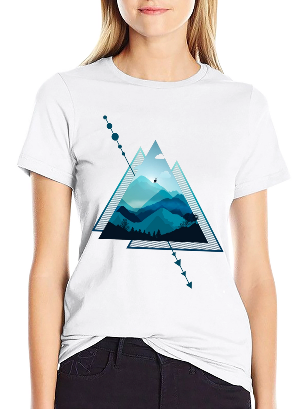 Geometric Mountain Scene Graphic T-Shirt