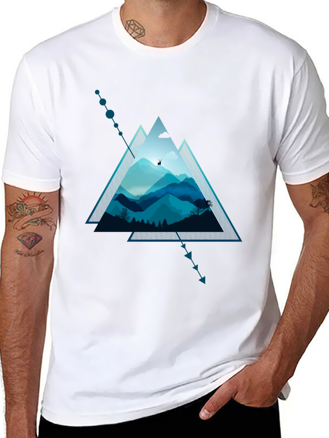 Geometric Mountain Scene Graphic T-Shirt