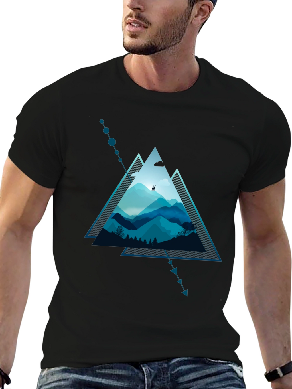Geometric Mountain Scene Graphic T-Shirt