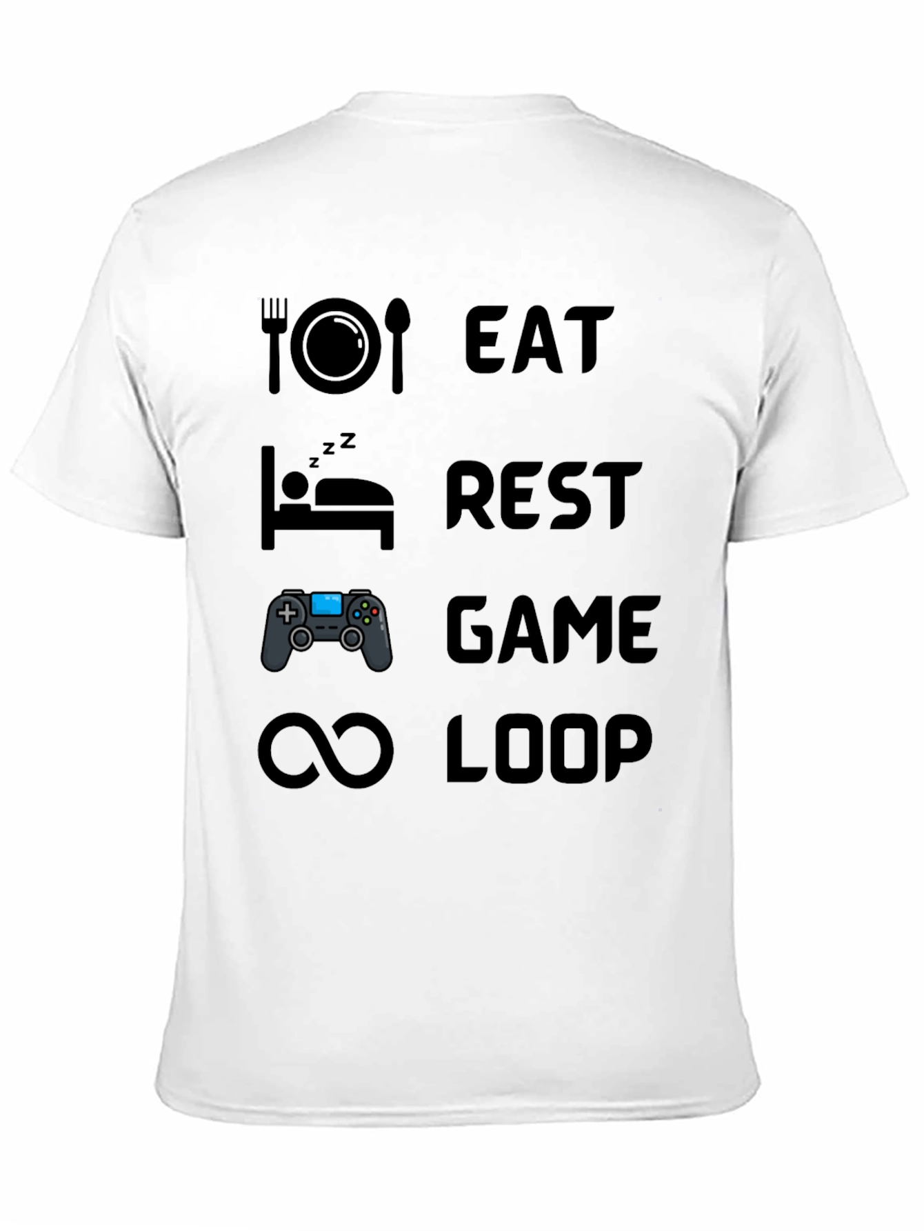 Eat Rest Game Loop Mens Black Graphic T-Shirt