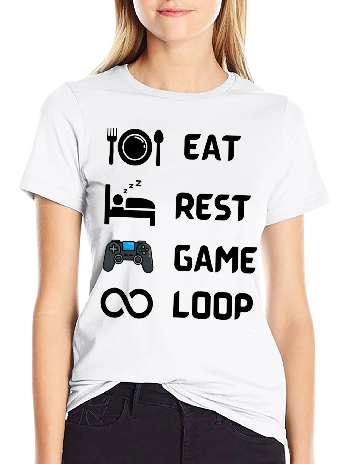 Eat Rest Game Loop Mens Black Graphic T-Shirt