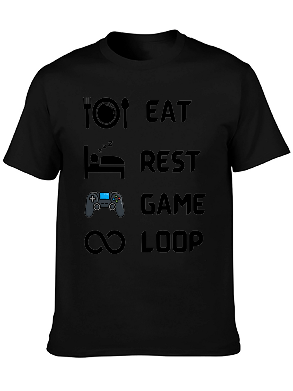 Eat Rest Game Loop Mens Black Graphic T-Shirt