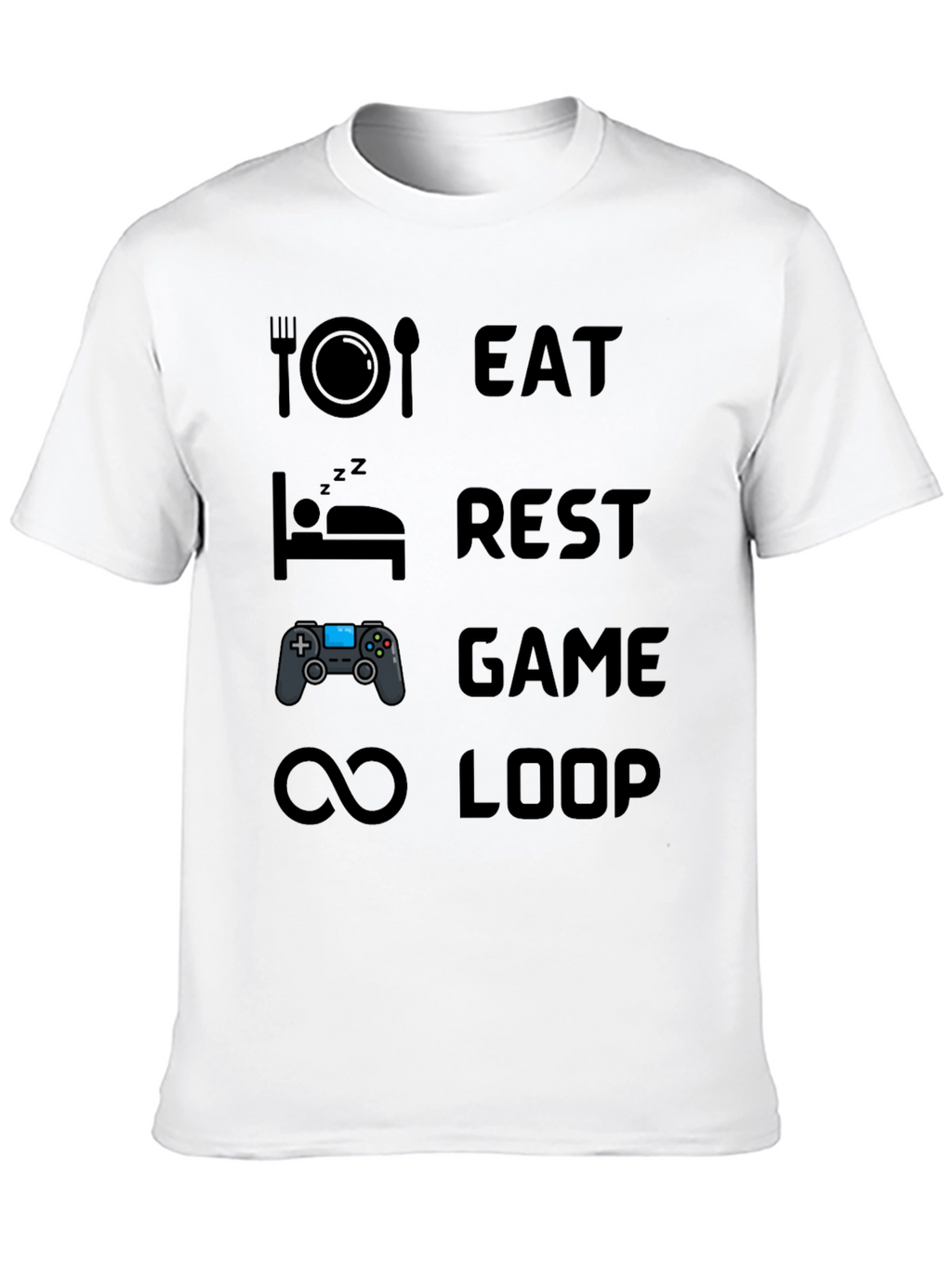 Eat Rest Game Loop Mens Black Graphic T-Shirt