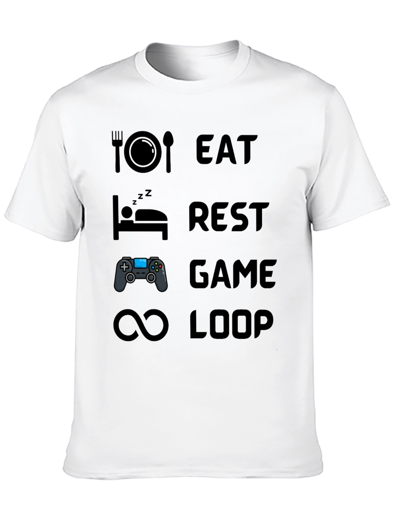 Eat Rest Game Loop Mens Black Graphic T-Shirt