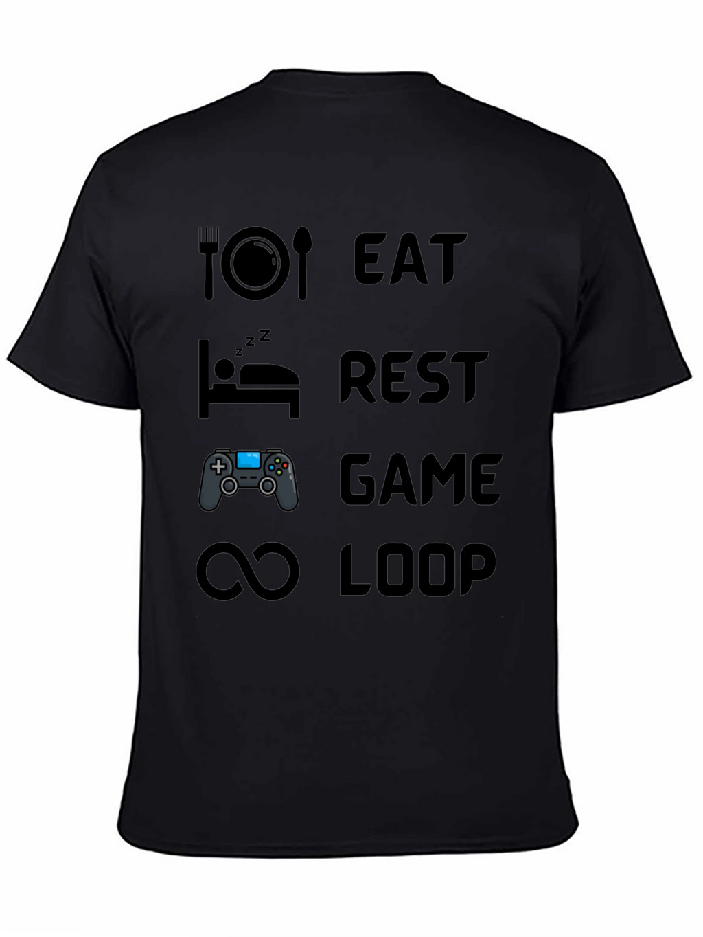 Eat Rest Game Loop Mens Black Graphic T-Shirt