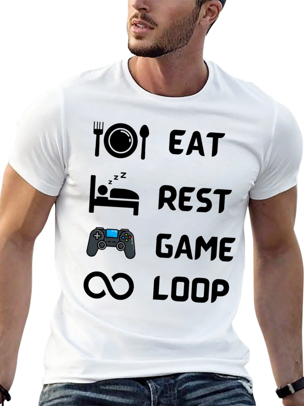 Eat Rest Game Loop Mens Black Graphic T-Shirt