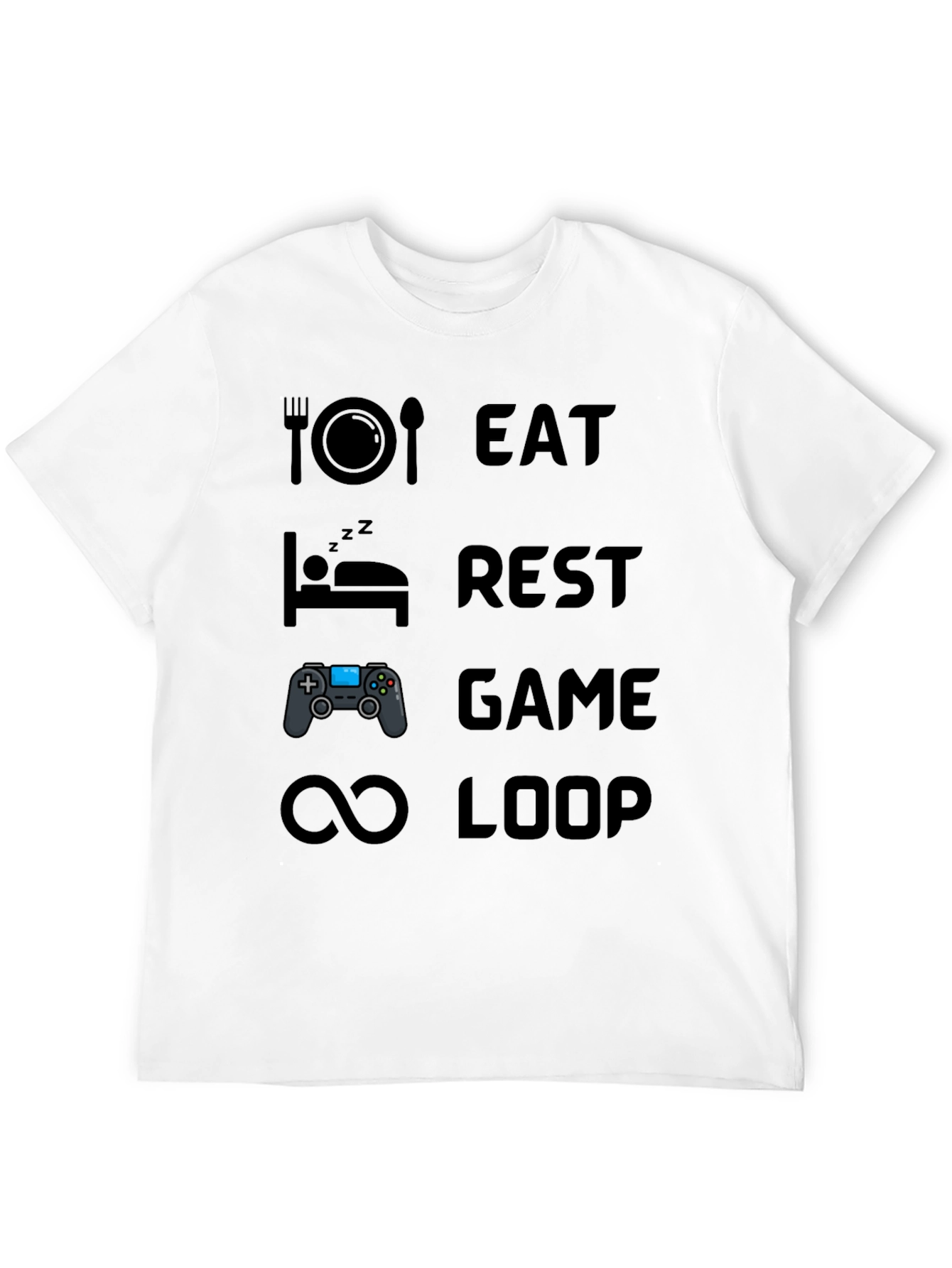 Eat Rest Game Loop Mens Black Graphic T-Shirt