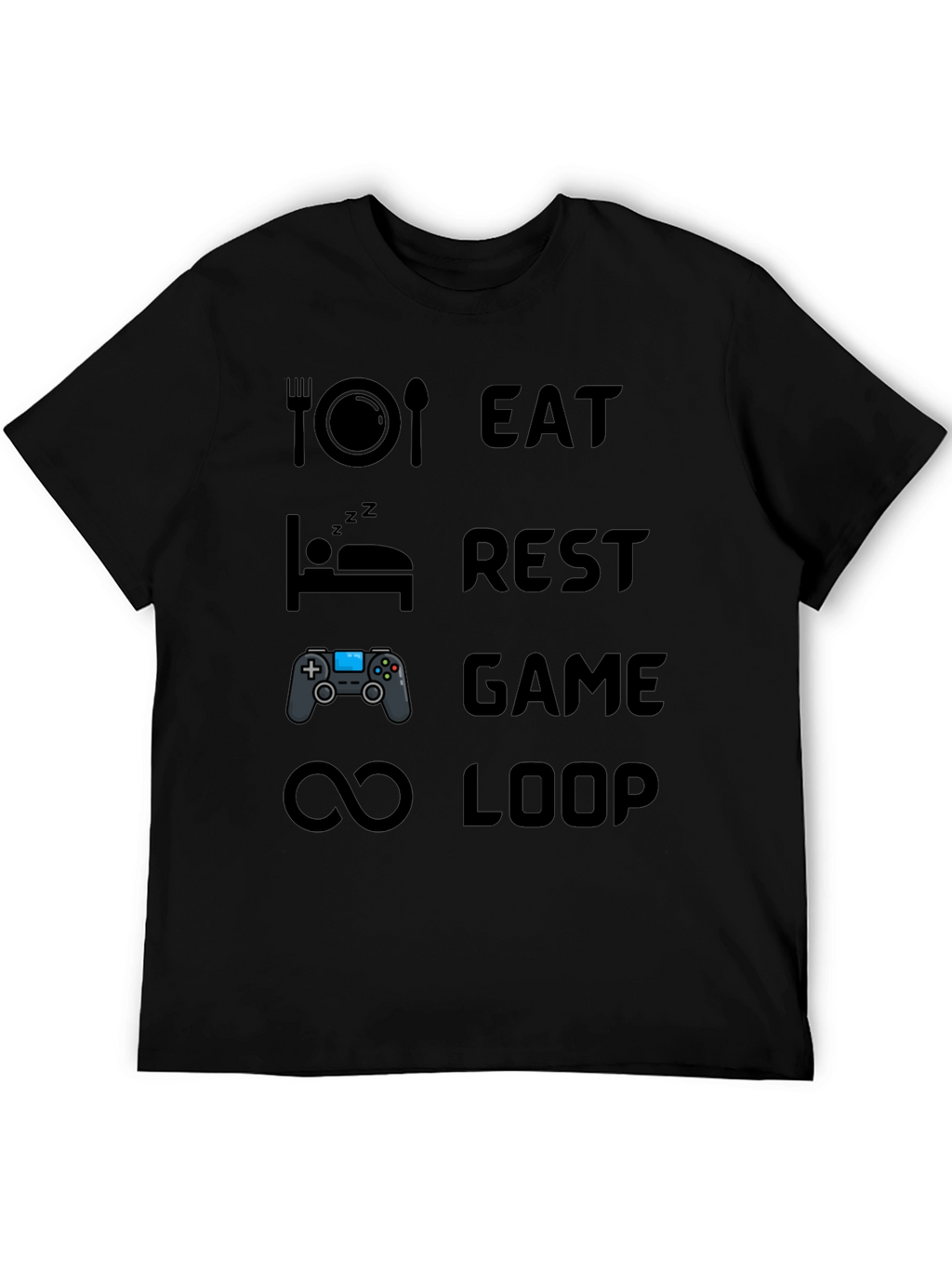 Eat Rest Game Loop Mens Black Graphic T-Shirt