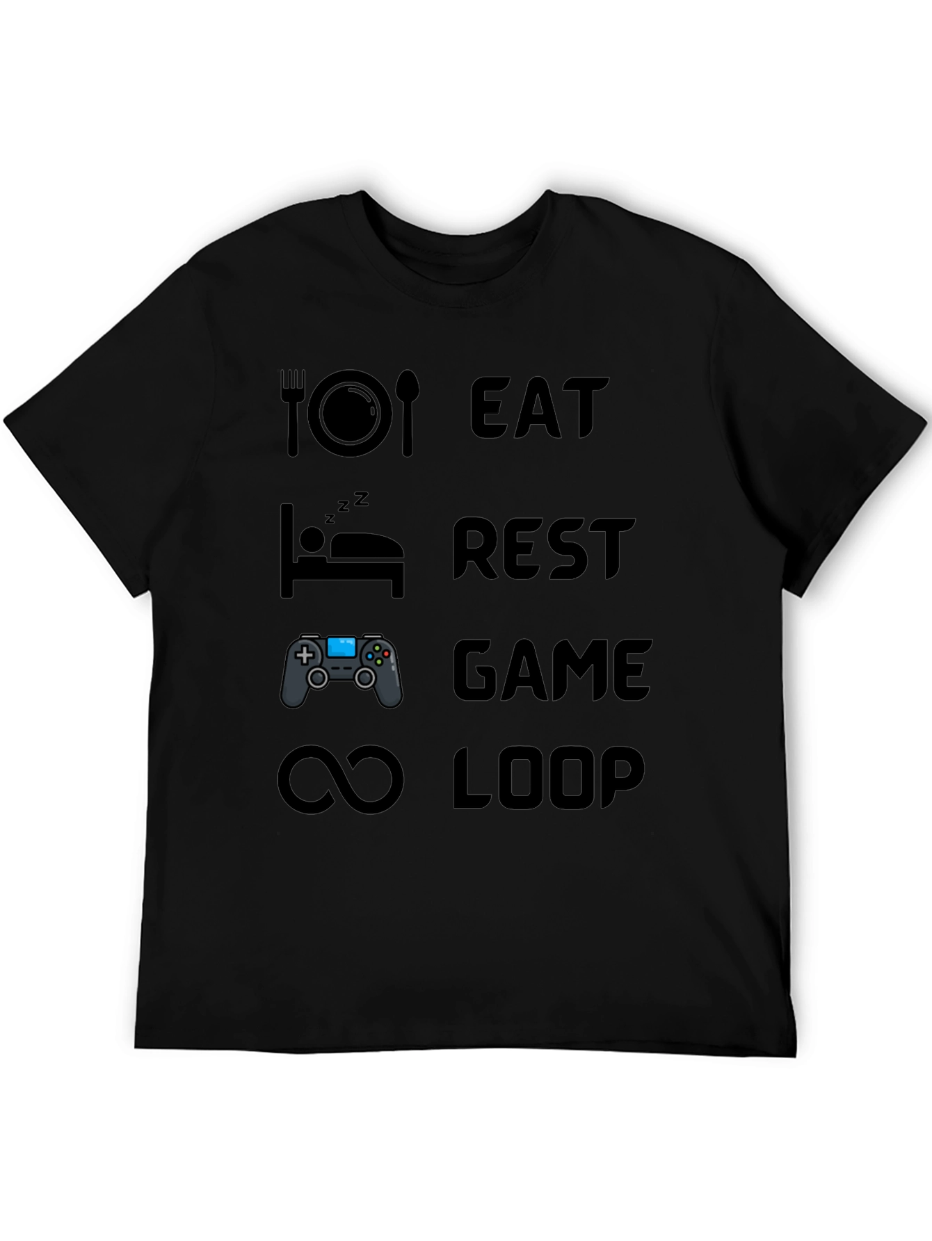 Eat Rest Game Loop Mens Black Graphic T-Shirt