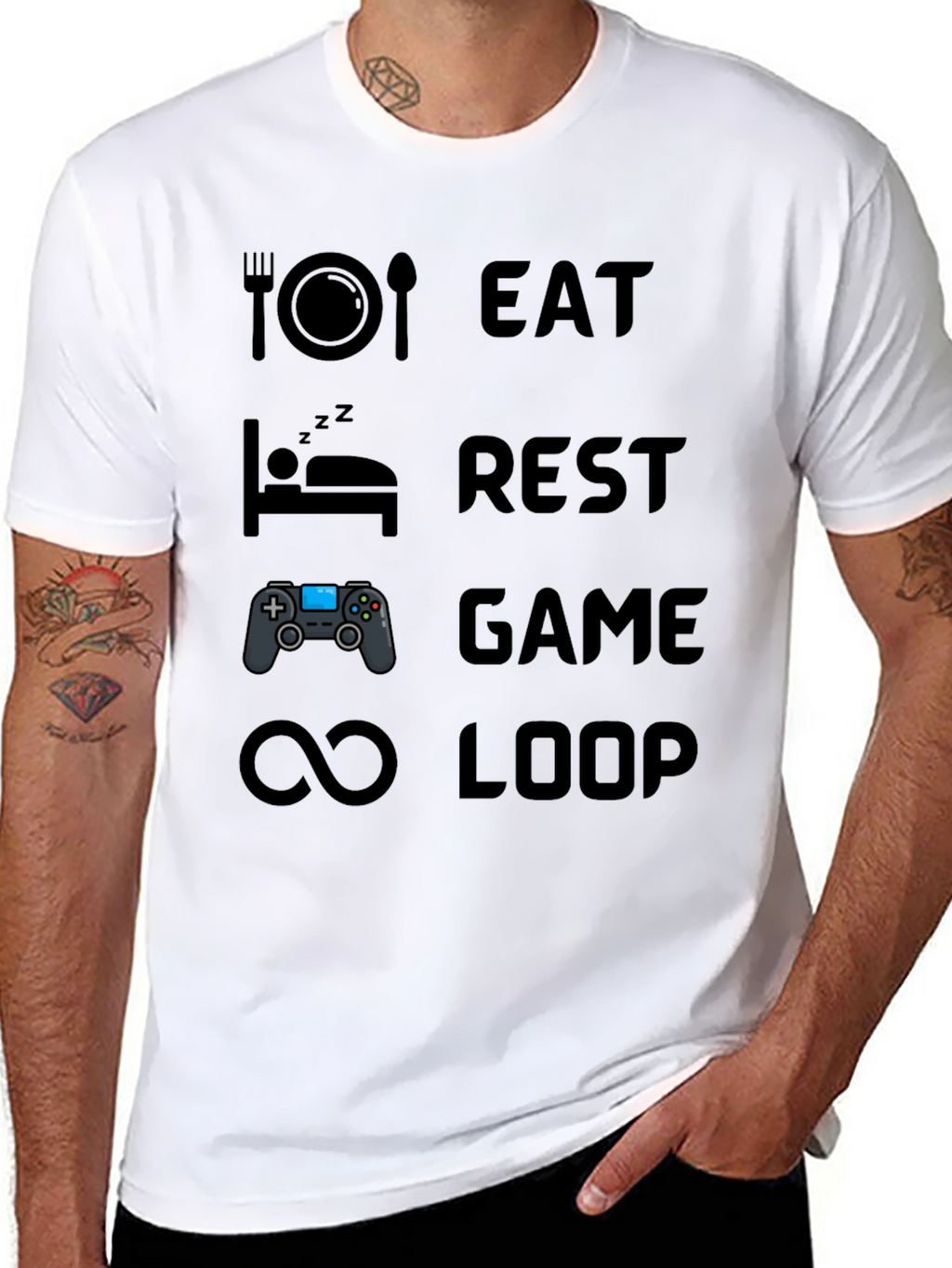 Eat Rest Game Loop Mens Black Graphic T-Shirt