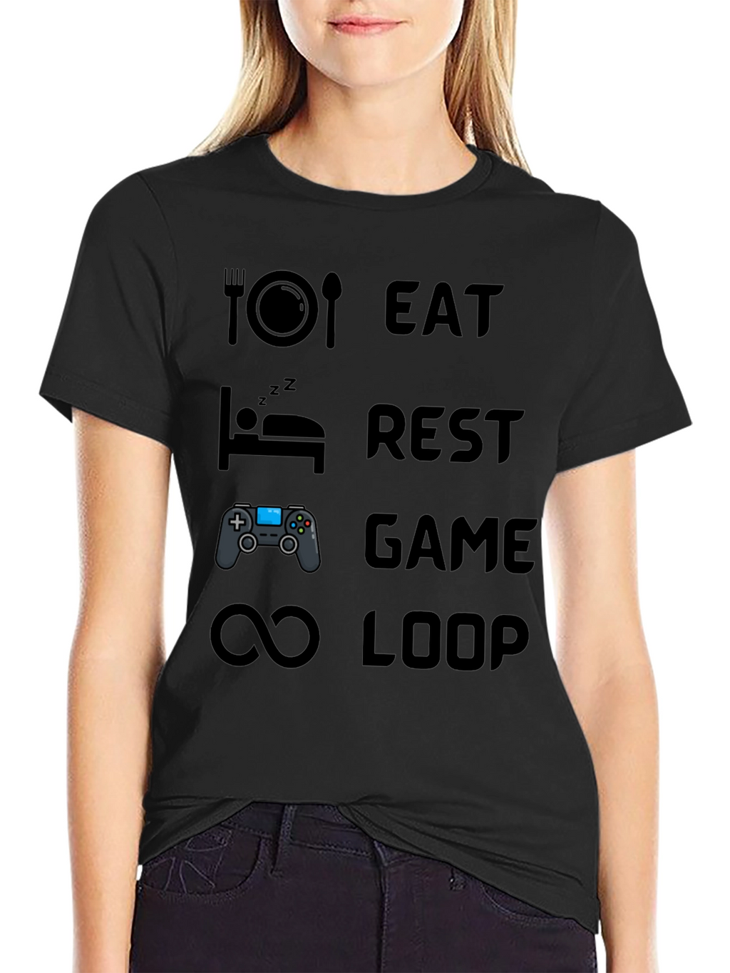 Eat Rest Game Loop Mens Black Graphic T-Shirt