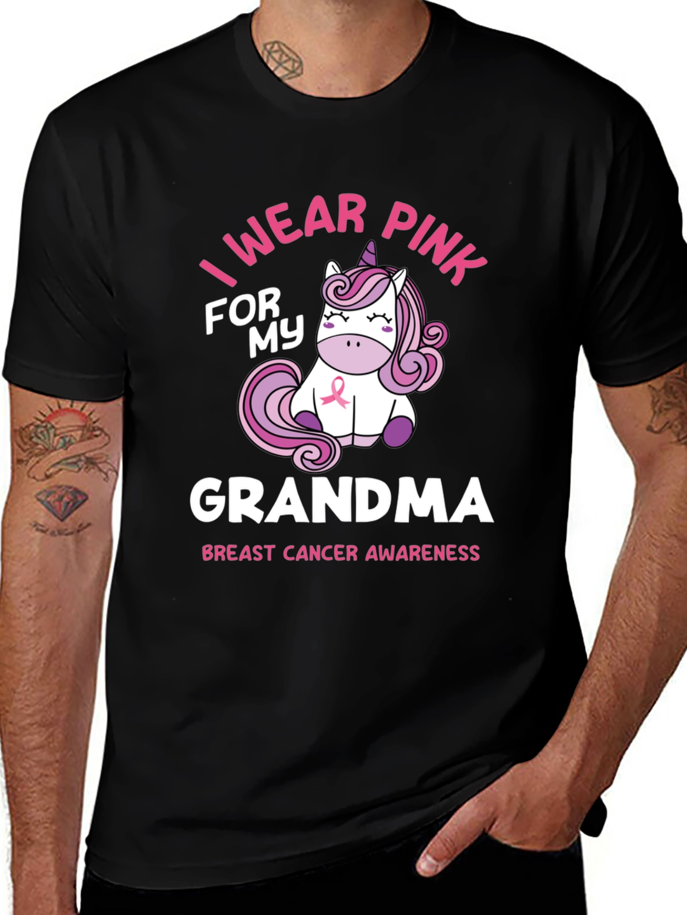 Unicorn I Wear Pink For My Grandma T-Shirt