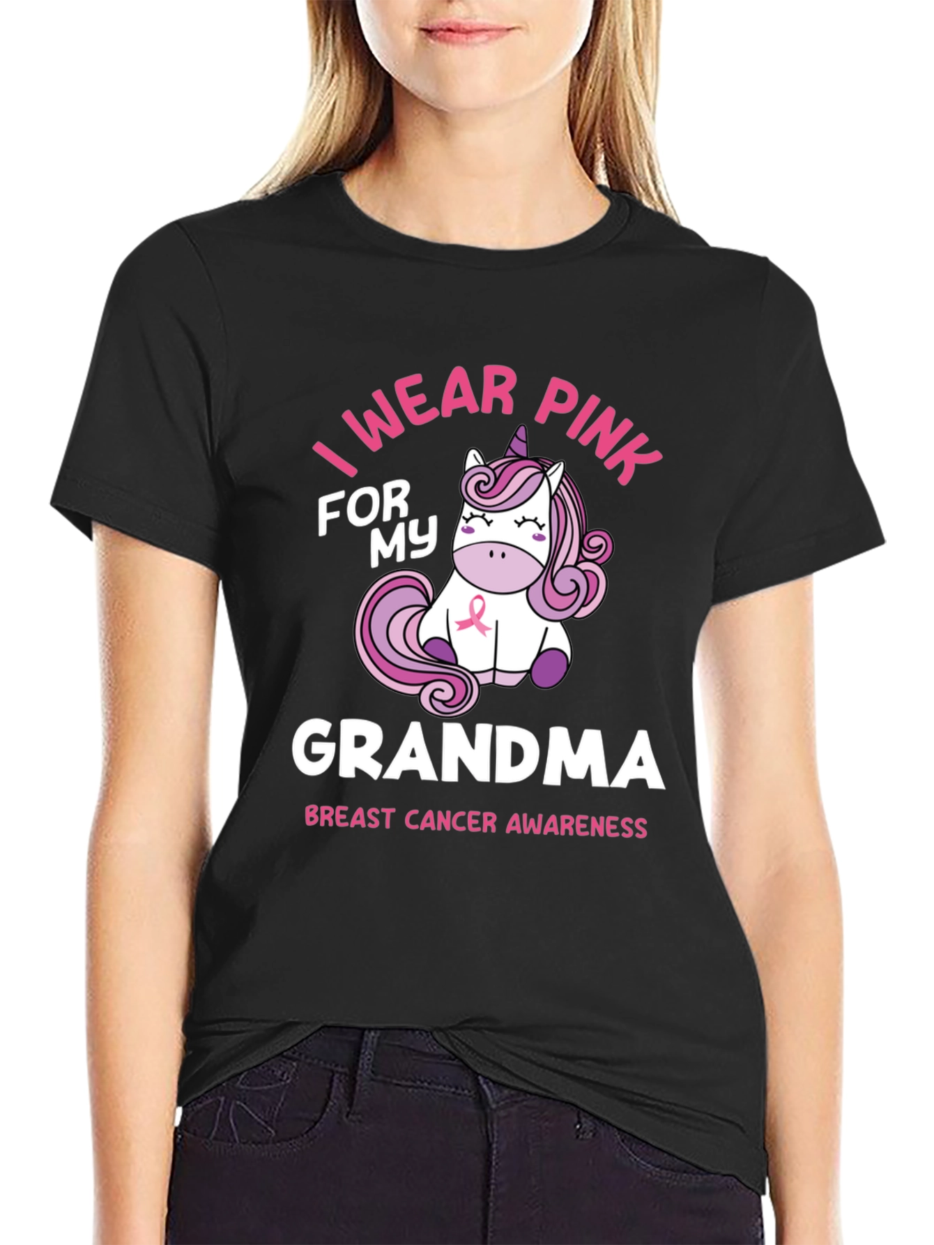 Unicorn I Wear Pink For My Grandma T-Shirt