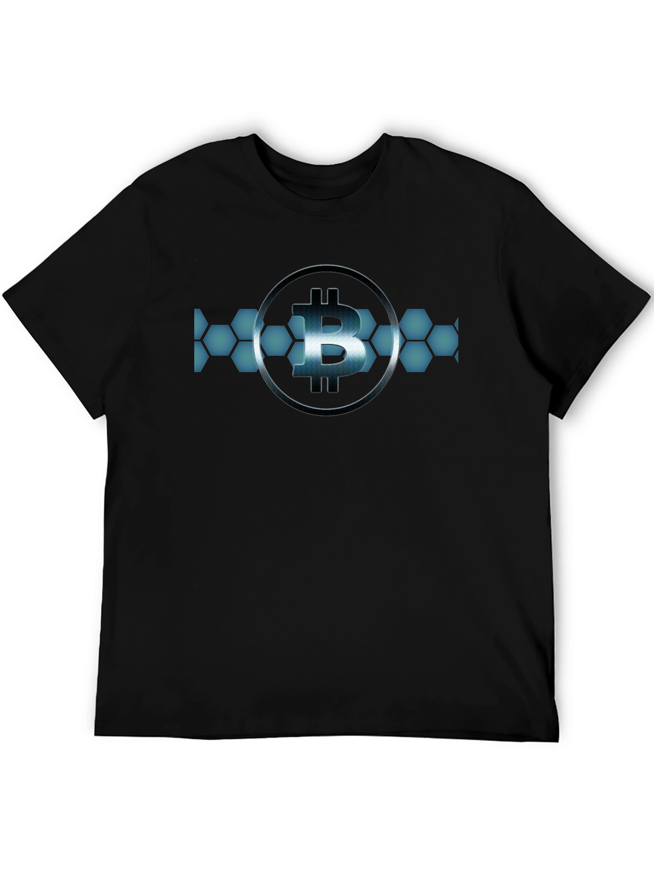 Bitcoin Hexagon Design Black T-Shirt