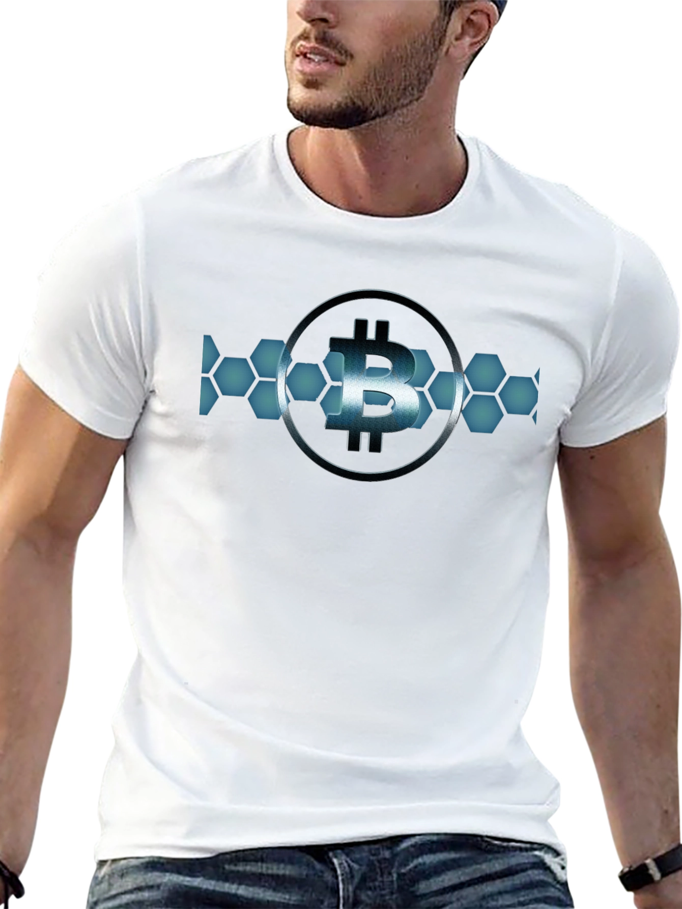 Bitcoin Hexagon Design Black T-Shirt