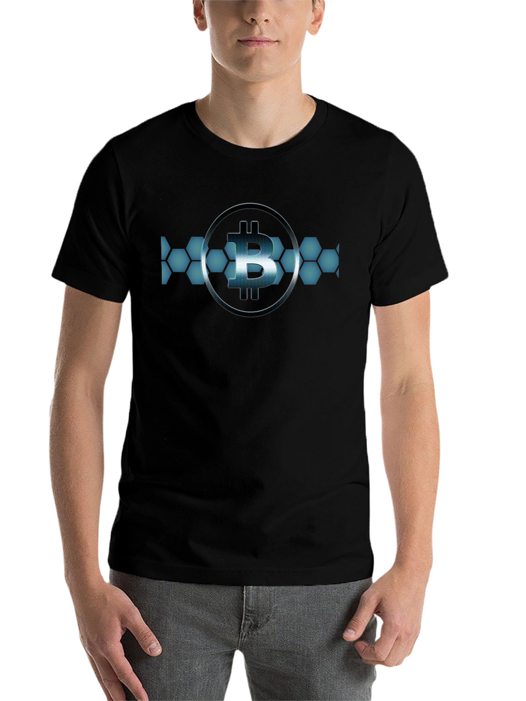 Bitcoin Hexagon Design Black T-Shirt