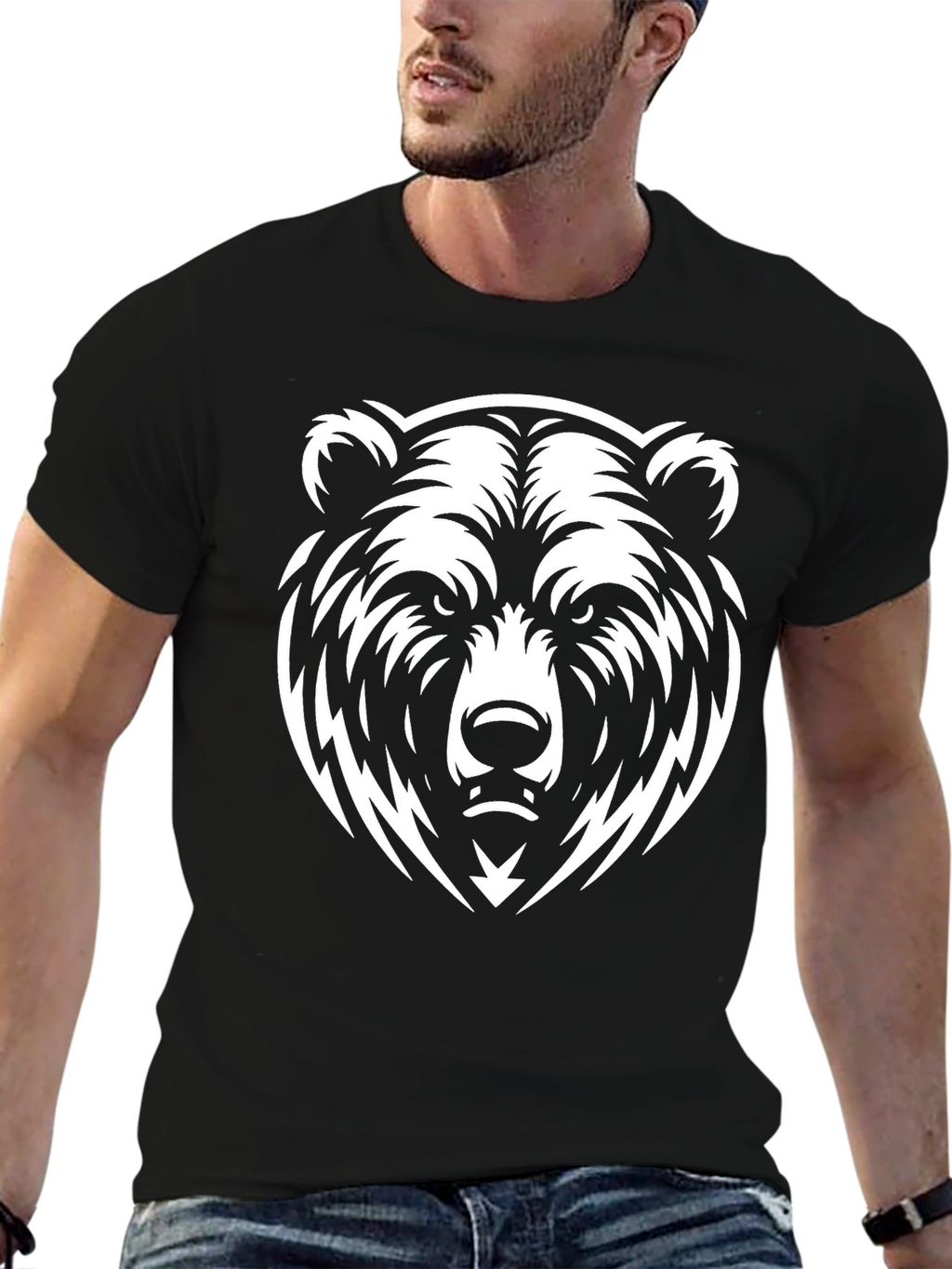 Black T-Shirt with Bold Bear Graphic