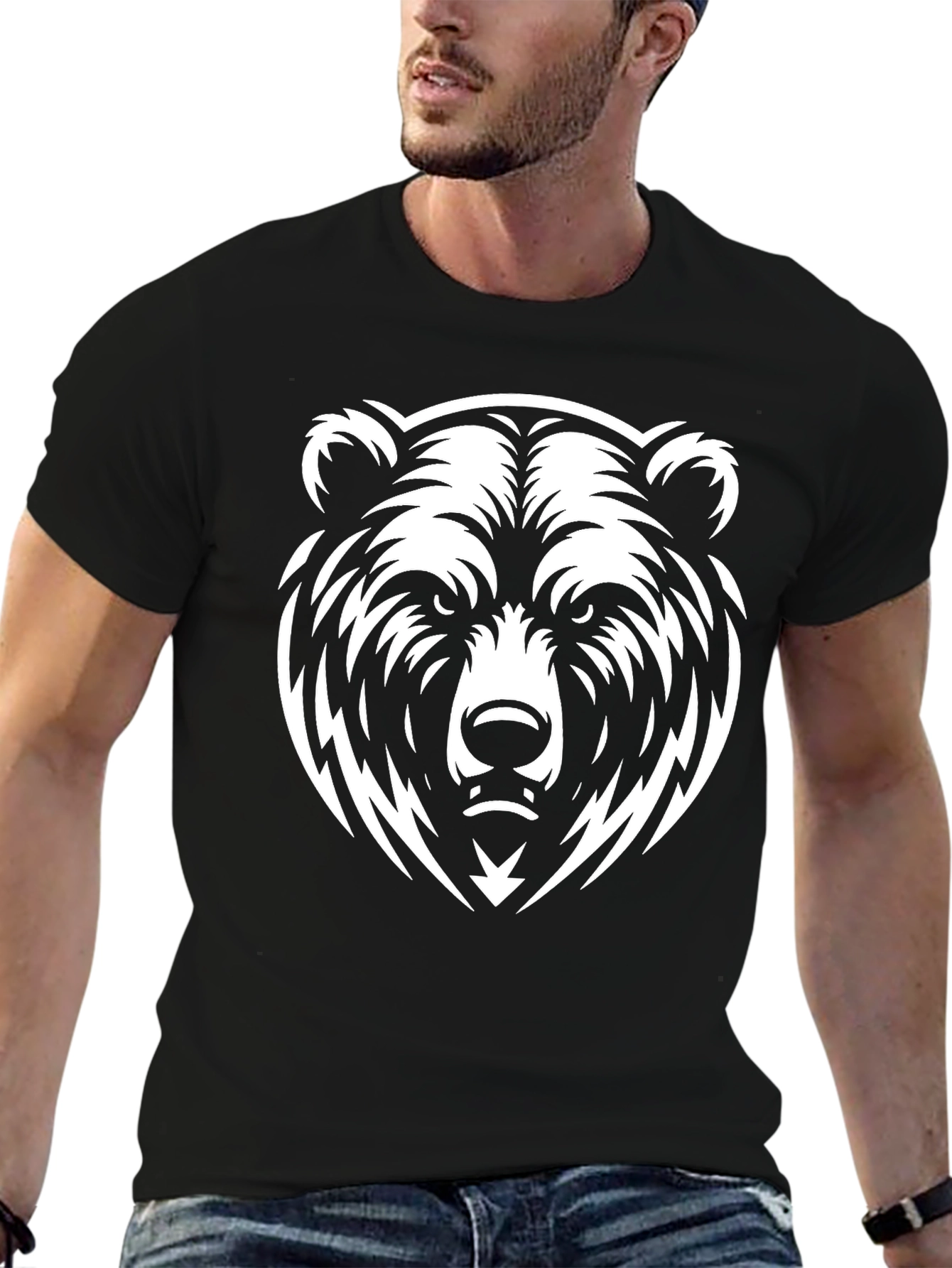 Black T-Shirt with Bold Bear Graphic