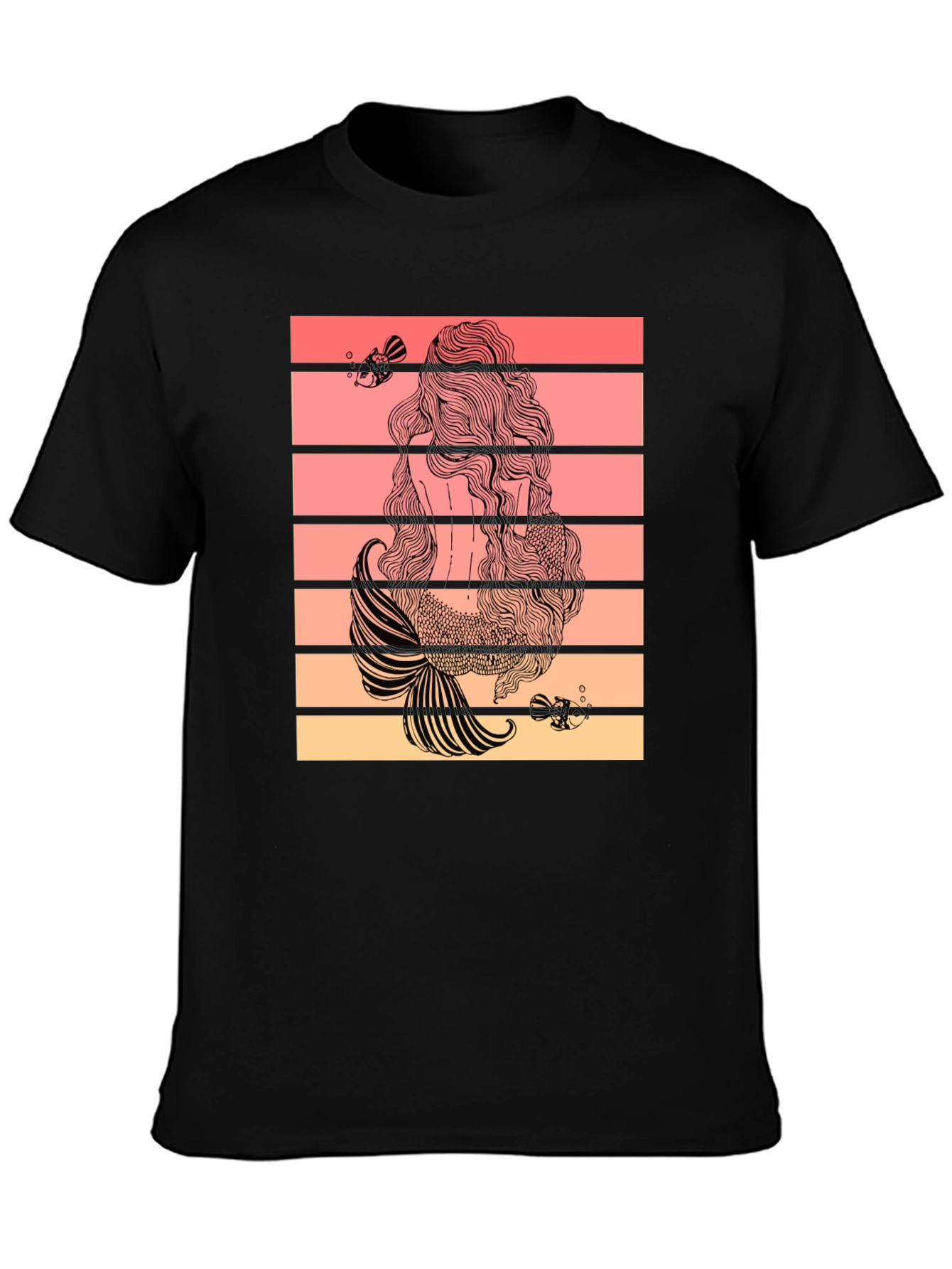 Mermaid Tail T-Shirt Retro Striped Graphic Tee