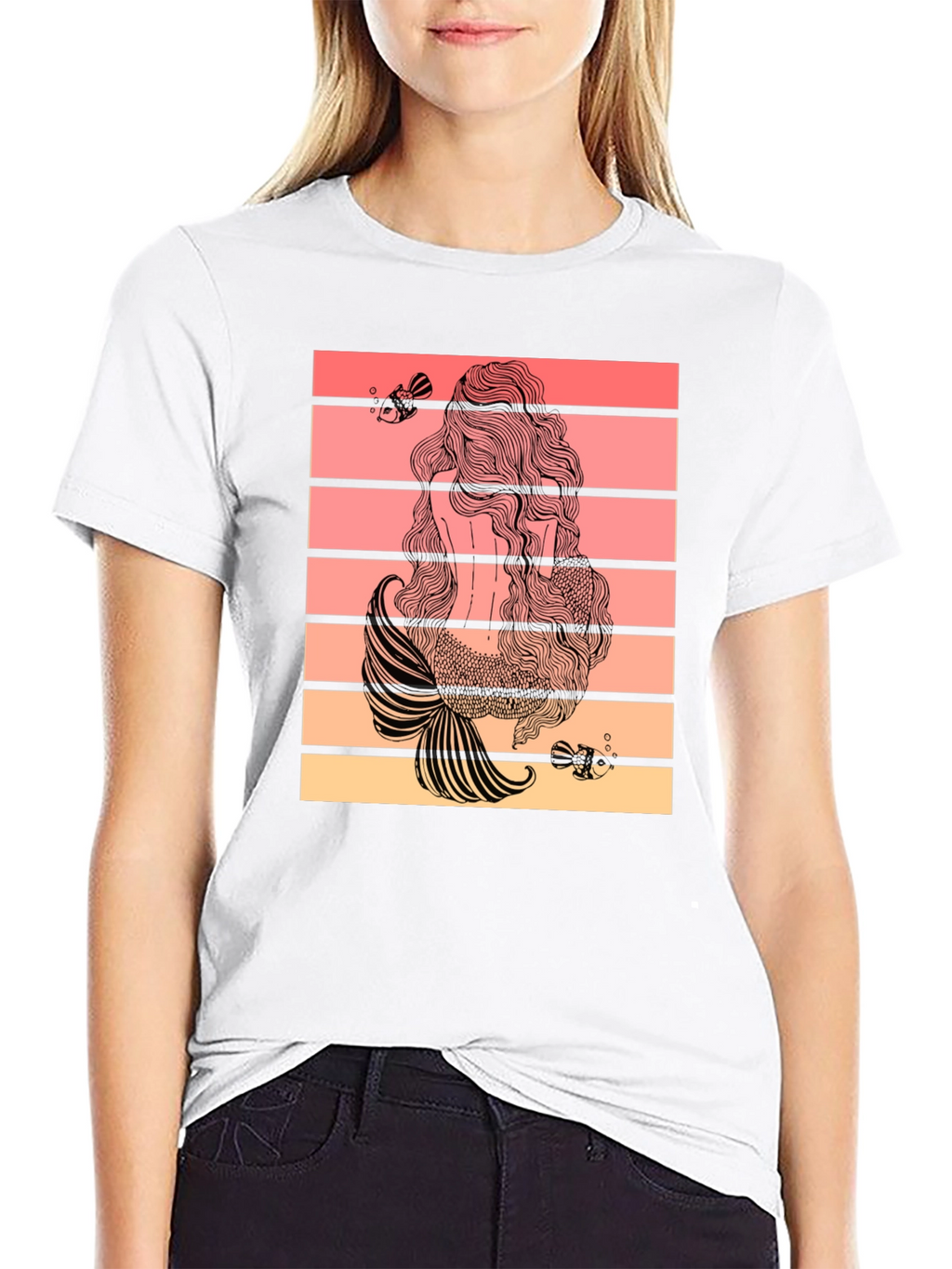 Mermaid Tail T-Shirt Retro Striped Graphic Tee