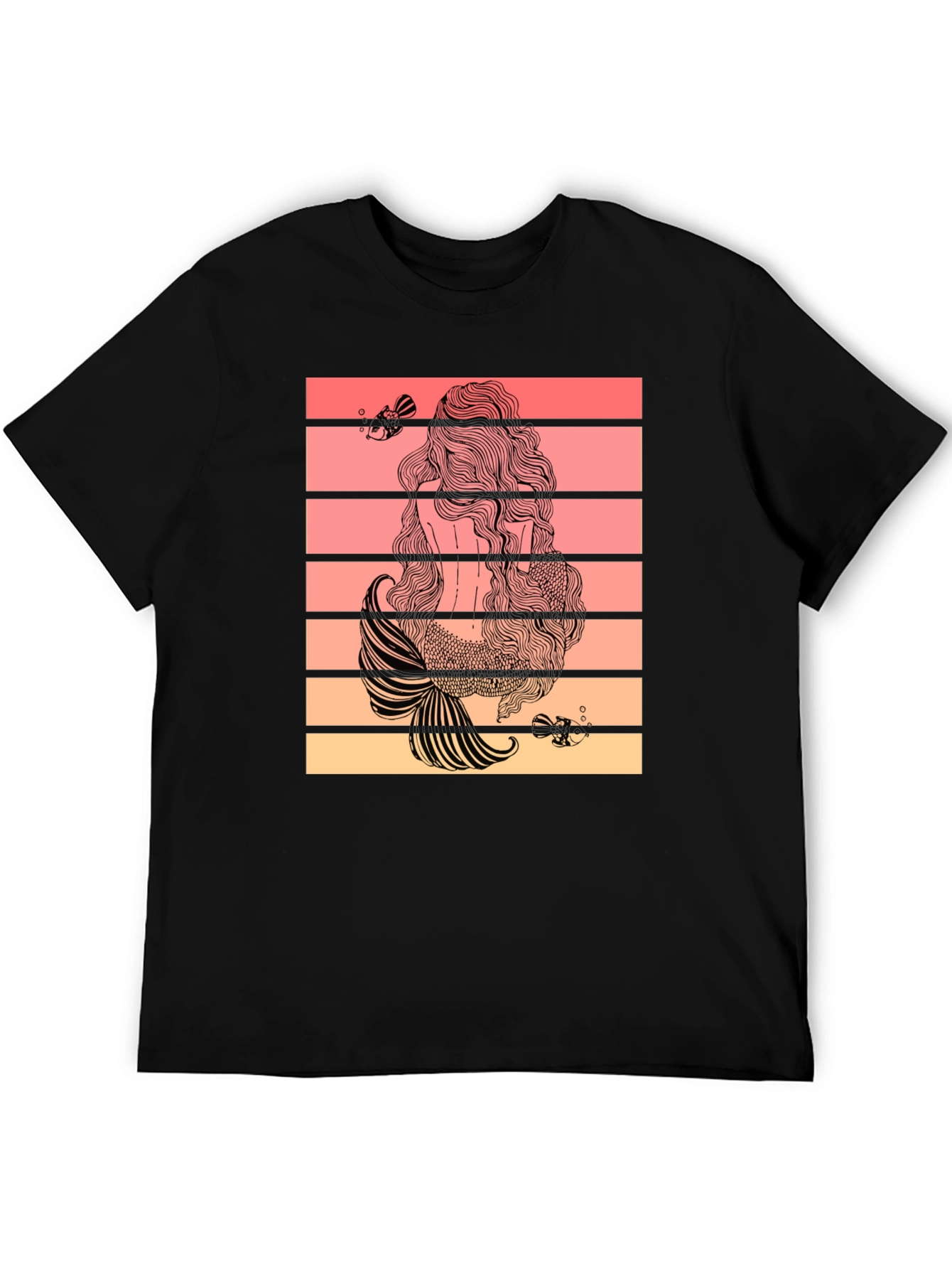 Mermaid Tail T-Shirt Retro Striped Graphic Tee