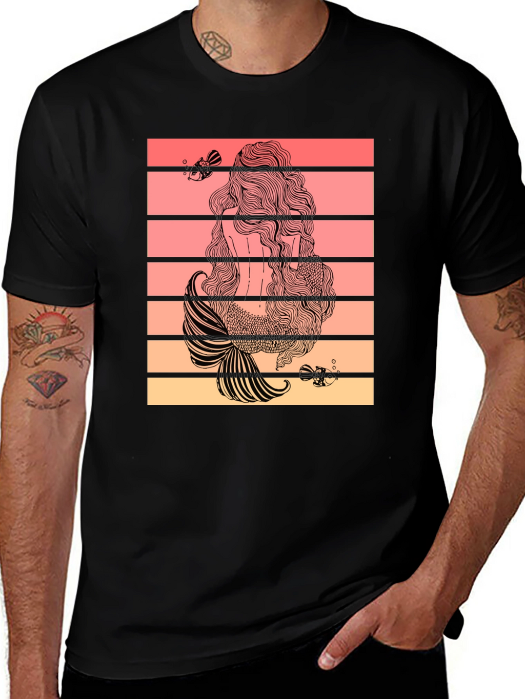 Mermaid Tail T-Shirt Retro Striped Graphic Tee