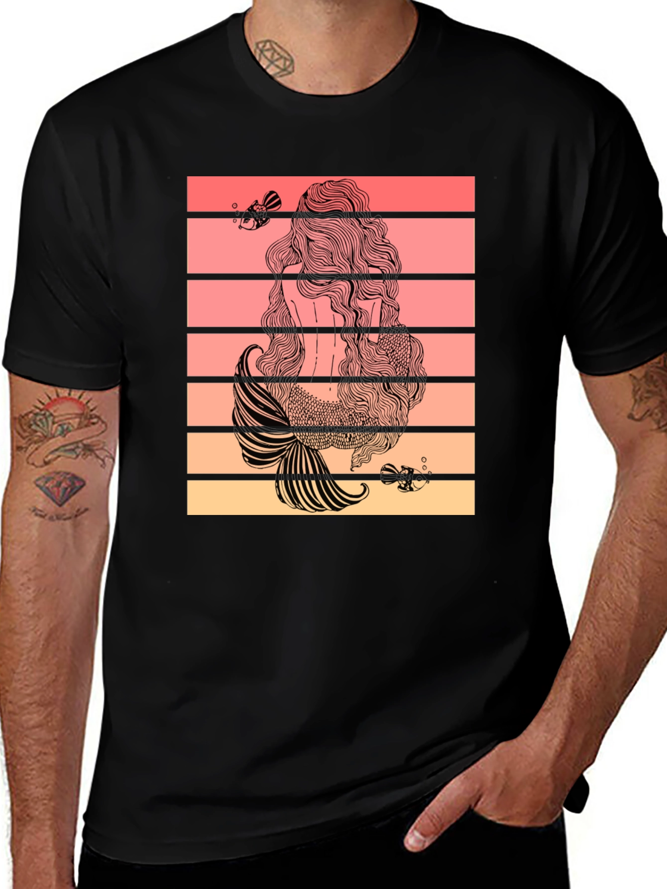 Mermaid Tail T-Shirt Retro Striped Graphic Tee