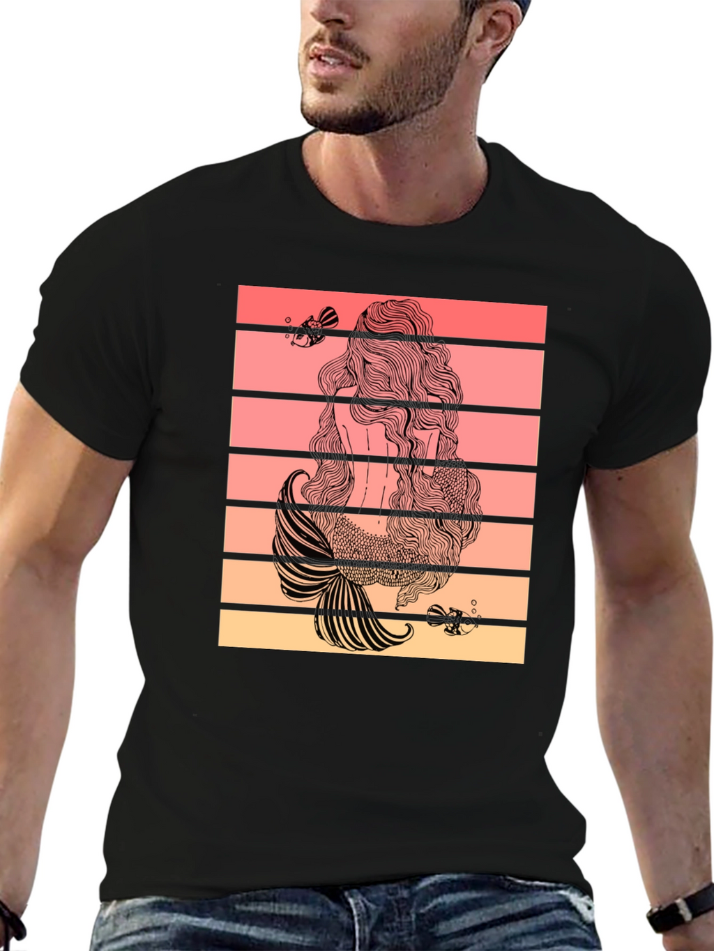 Mermaid Tail T-Shirt Retro Striped Graphic Tee