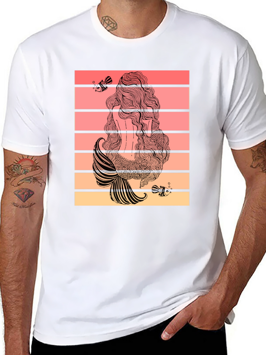 Mermaid Tail T-Shirt Retro Striped Graphic Tee