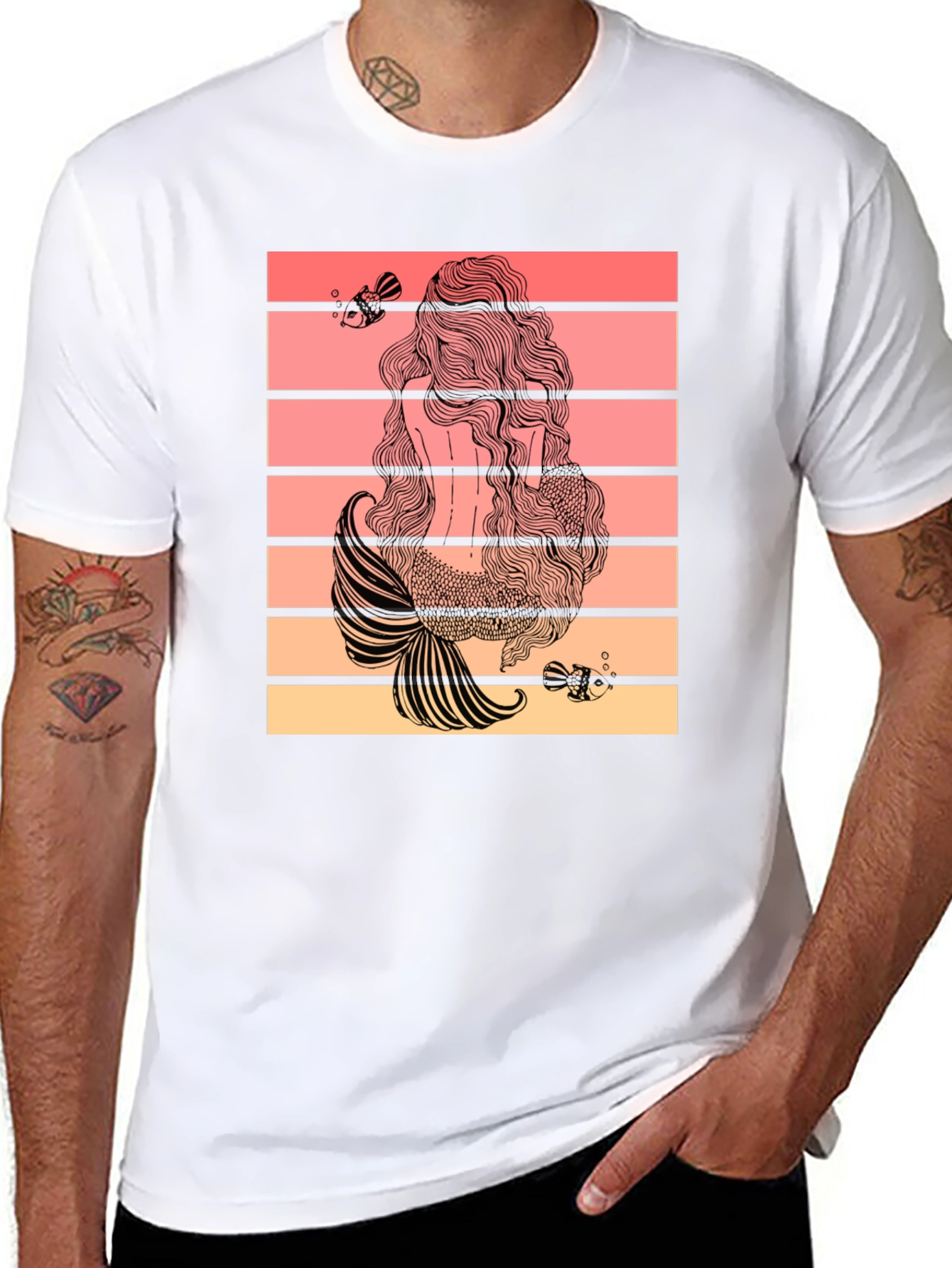Mermaid Tail T-Shirt Retro Striped Graphic Tee
