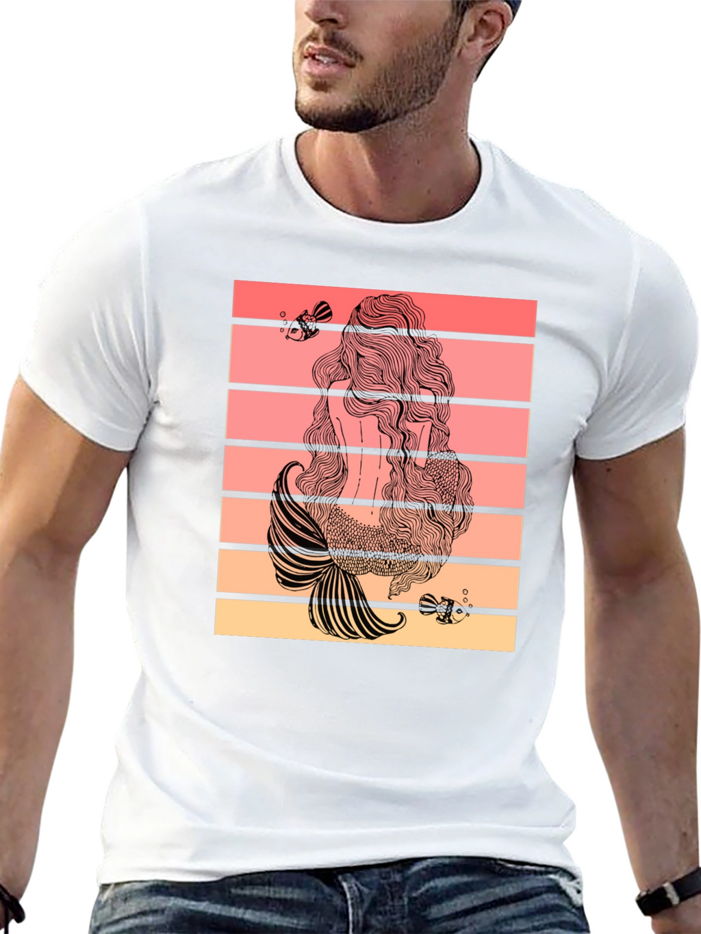 Mermaid Tail T-Shirt Retro Striped Graphic Tee