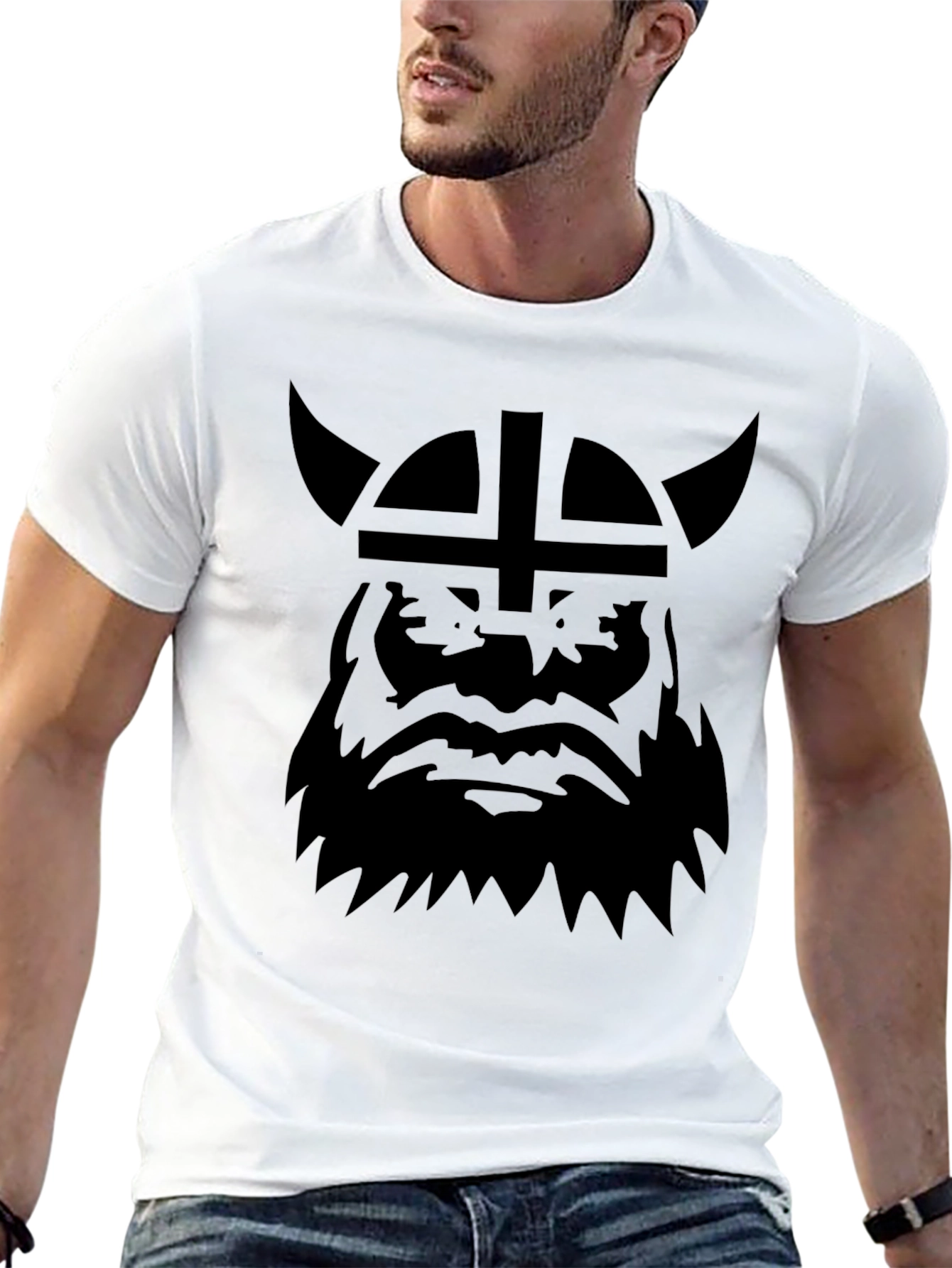 Viking Warrior Graphic Tee - Bold Black Design