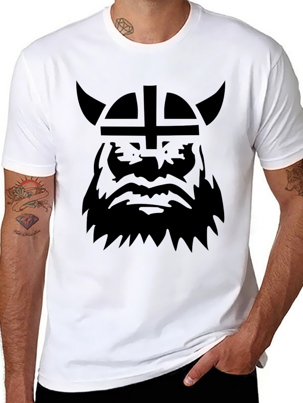Viking Warrior Graphic Tee - Bold Black Design