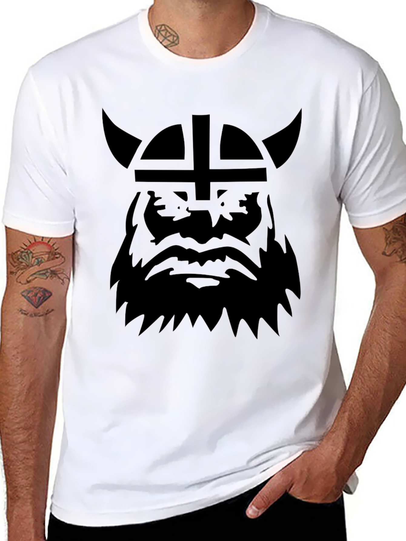 Viking Warrior Graphic Tee - Bold Black Design
