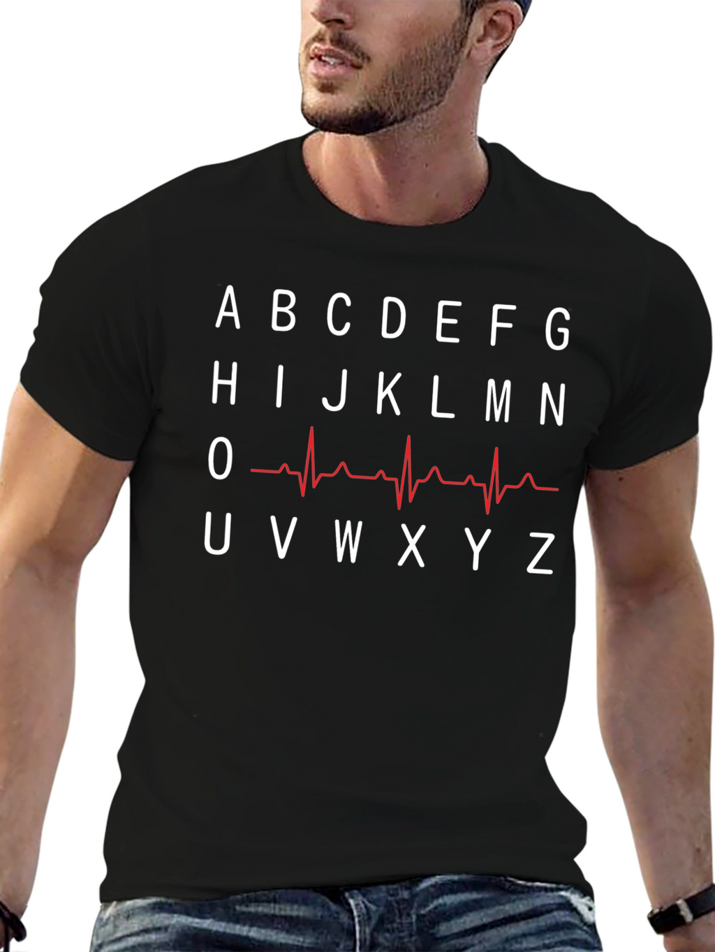 Alphabet ECG T-Shirt - Black Crew Neck Tee