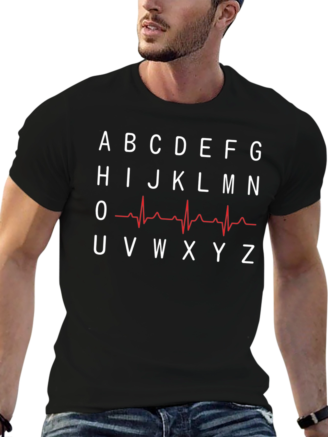 Alphabet ECG T-Shirt - Black Crew Neck Tee
