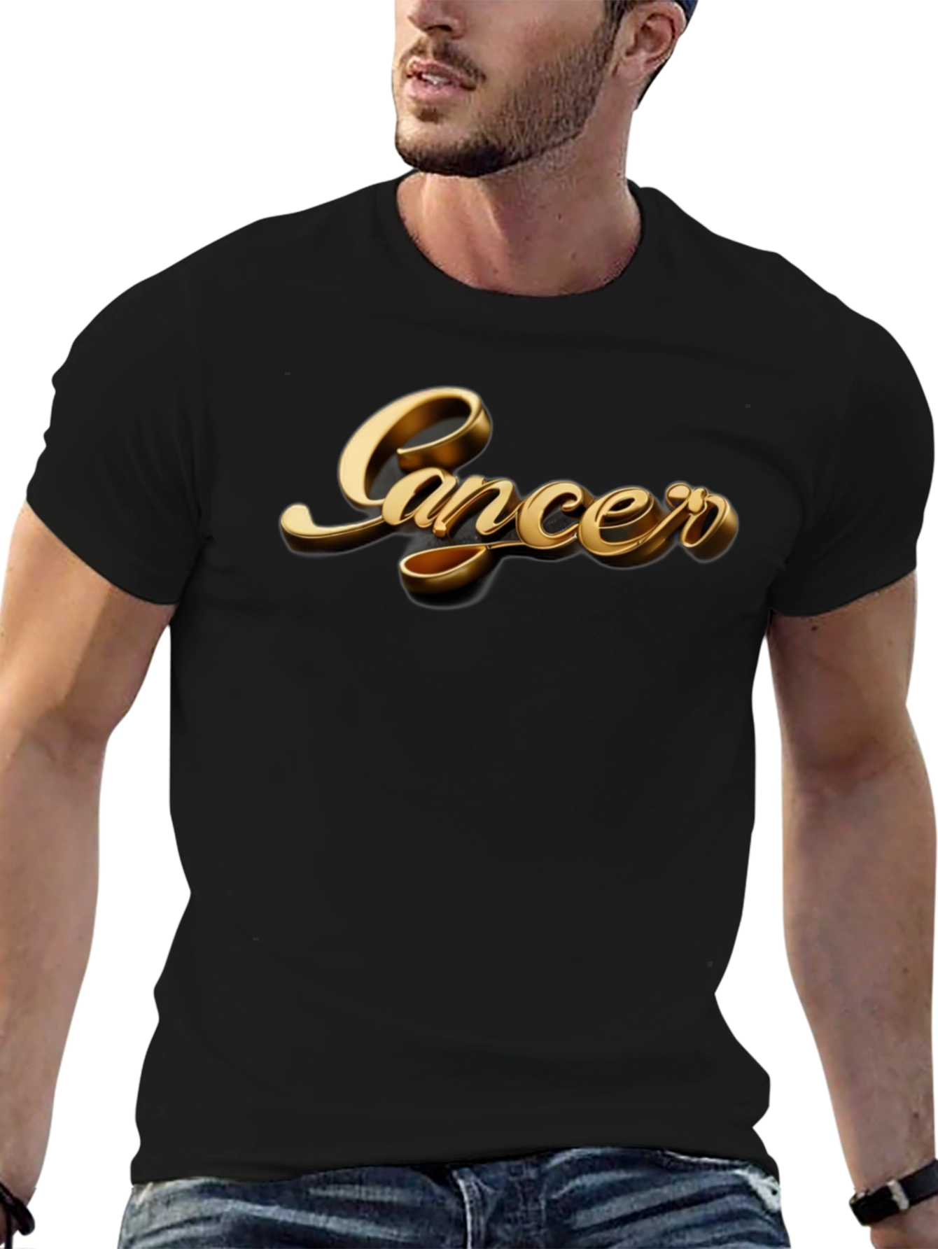 Cancer Zodiac Sign Gold Graphic Black T-Shirt