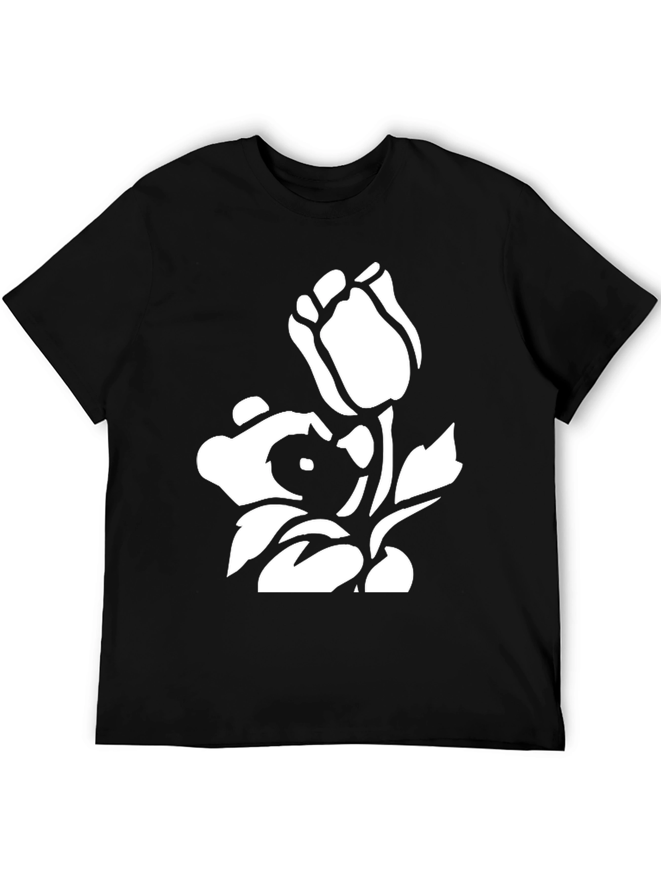 Black T-Shirt with Floral Graphic