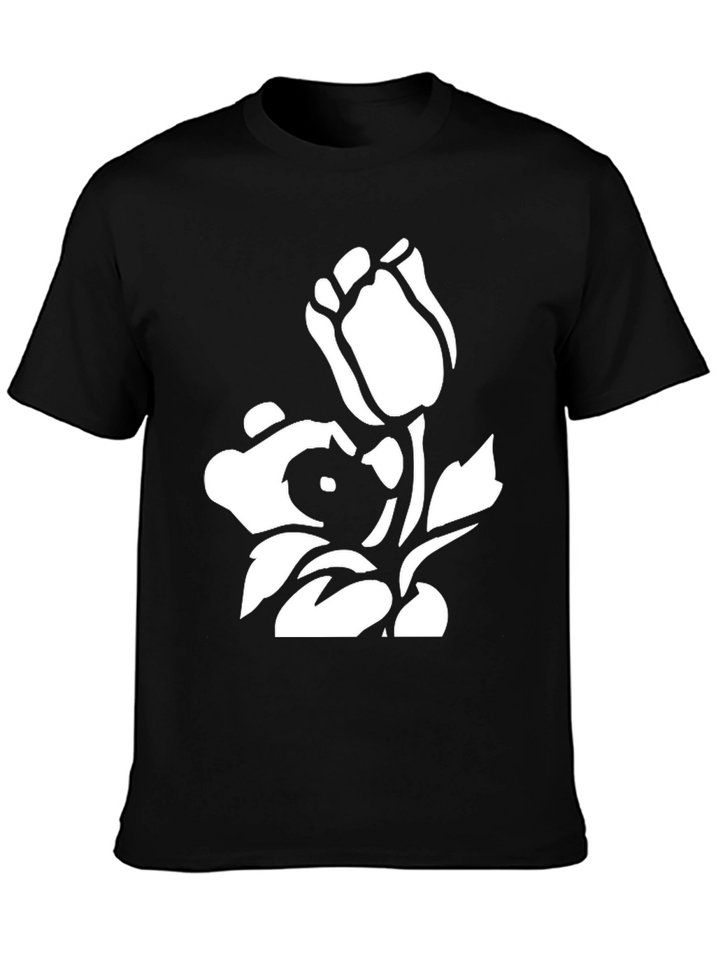 Black T-Shirt with Floral Graphic