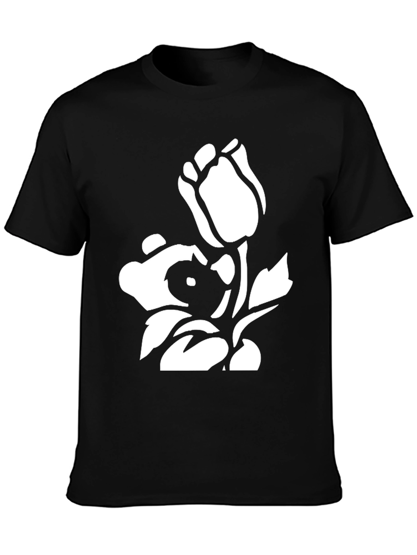 Black T-Shirt with Floral Graphic