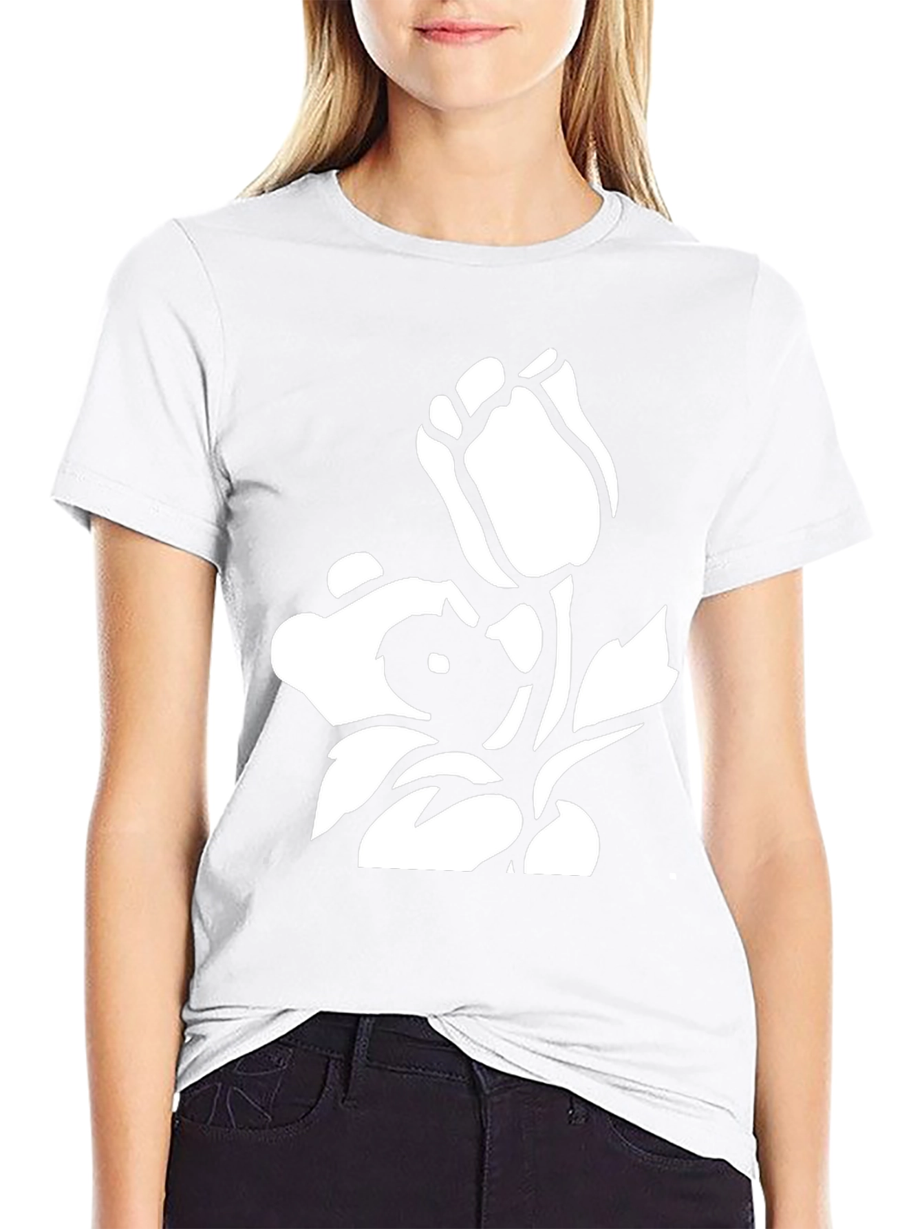 Black T-Shirt with Floral Graphic