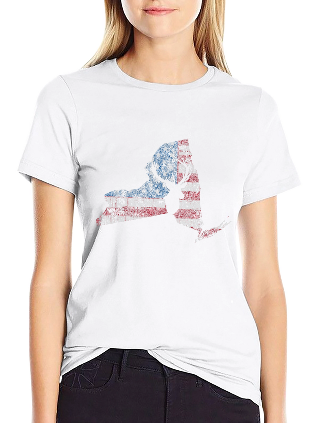 NY Deer American Flag Distressed Tee
