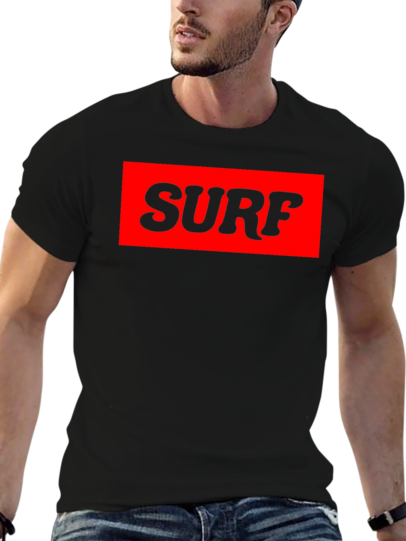Surf Graphic Tee - Bold Black T-Shirt with Red Print