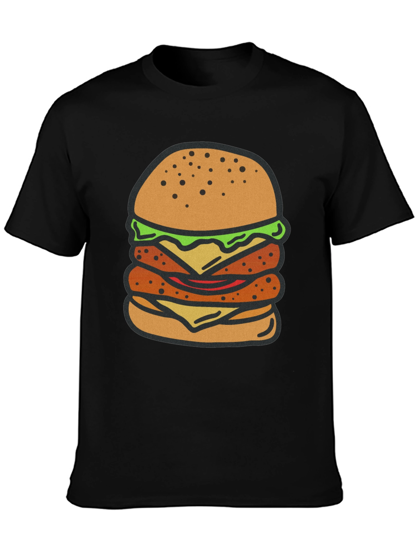 Burger Graphic Tee - Black Cotton T-Shirt