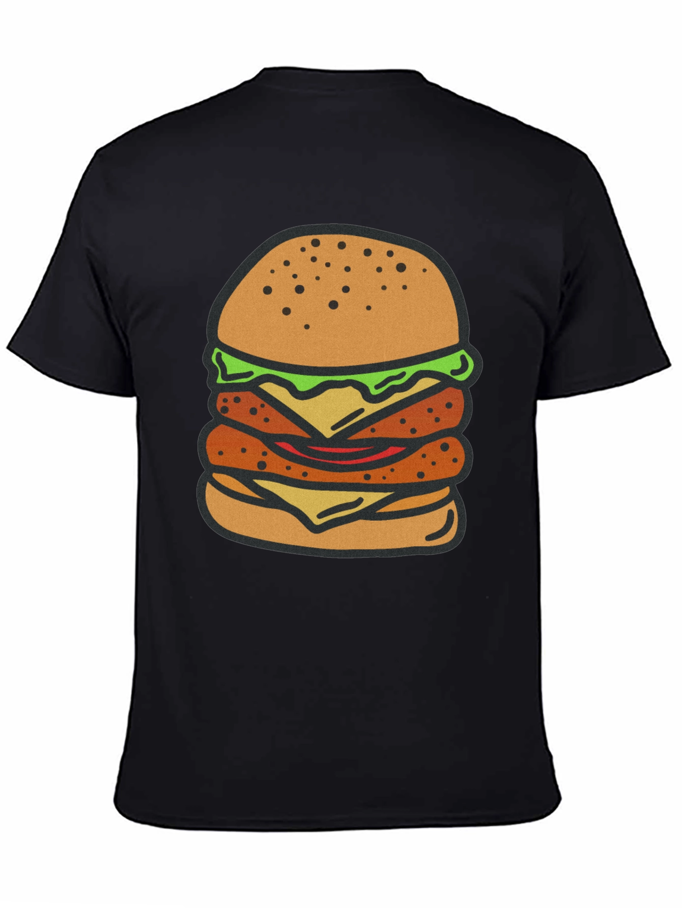 Burger Graphic Tee - Black Cotton T-Shirt