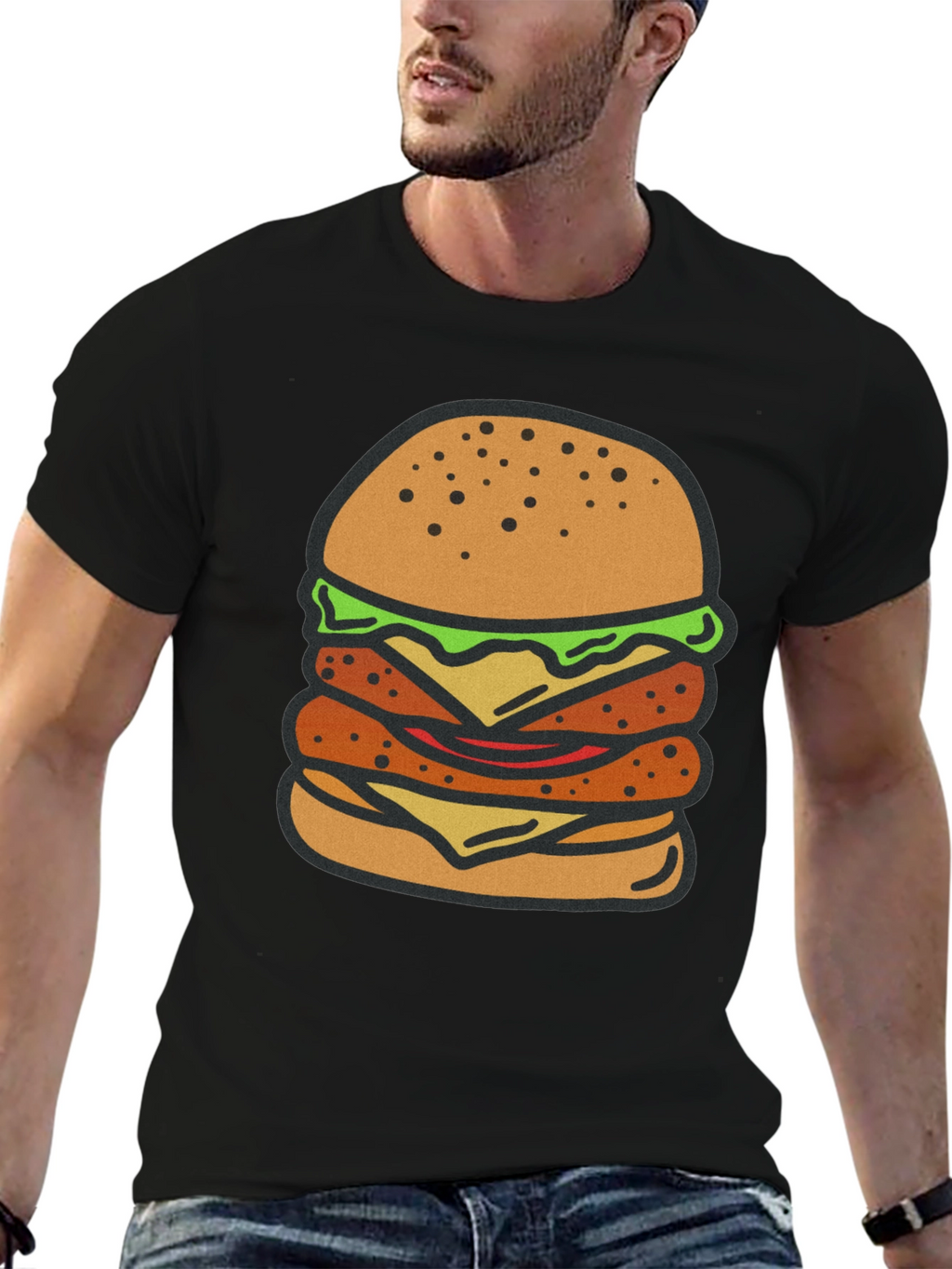 Burger Graphic Tee - Black Cotton T-Shirt