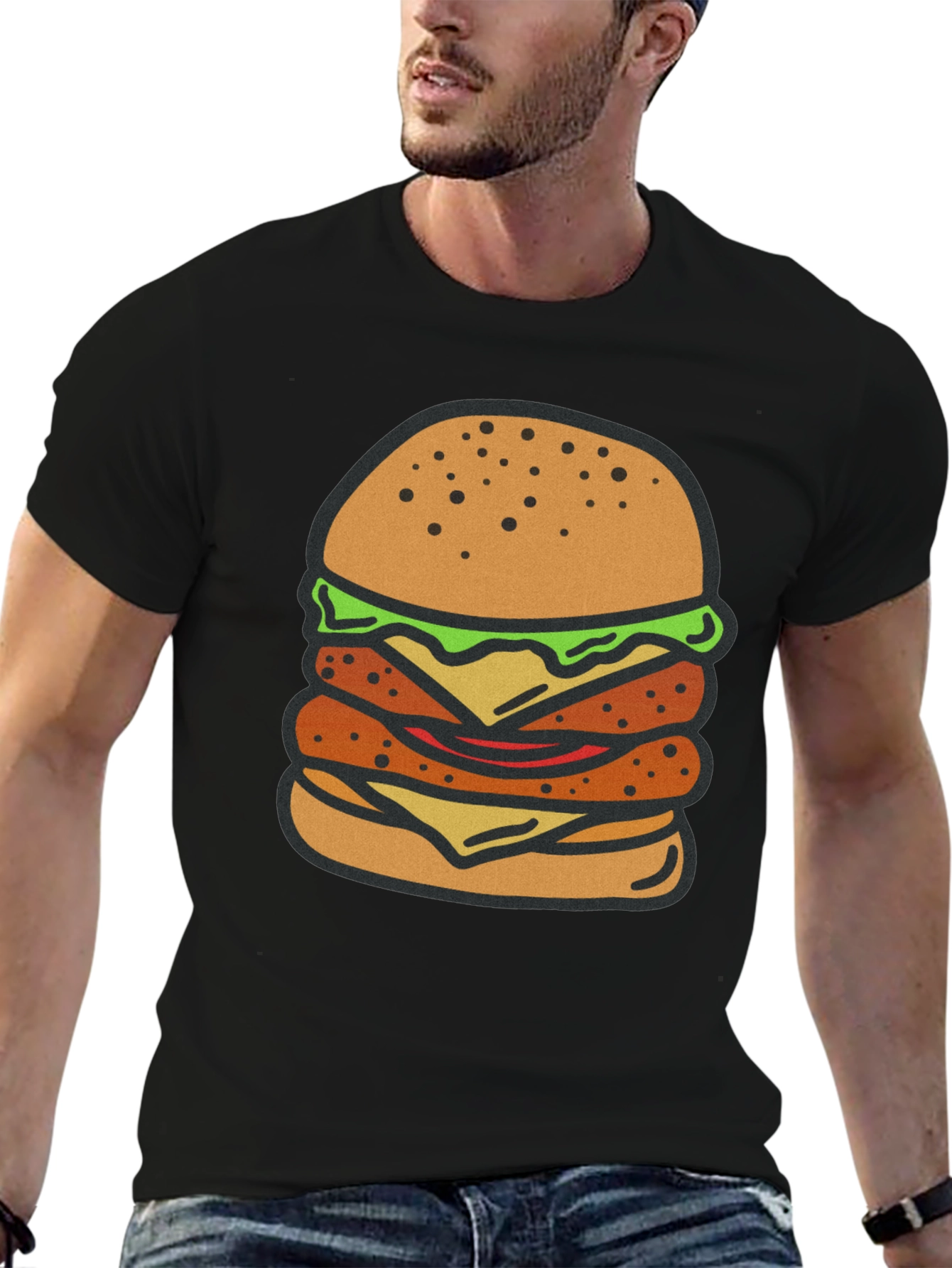 Burger Graphic Tee - Black Cotton T-Shirt