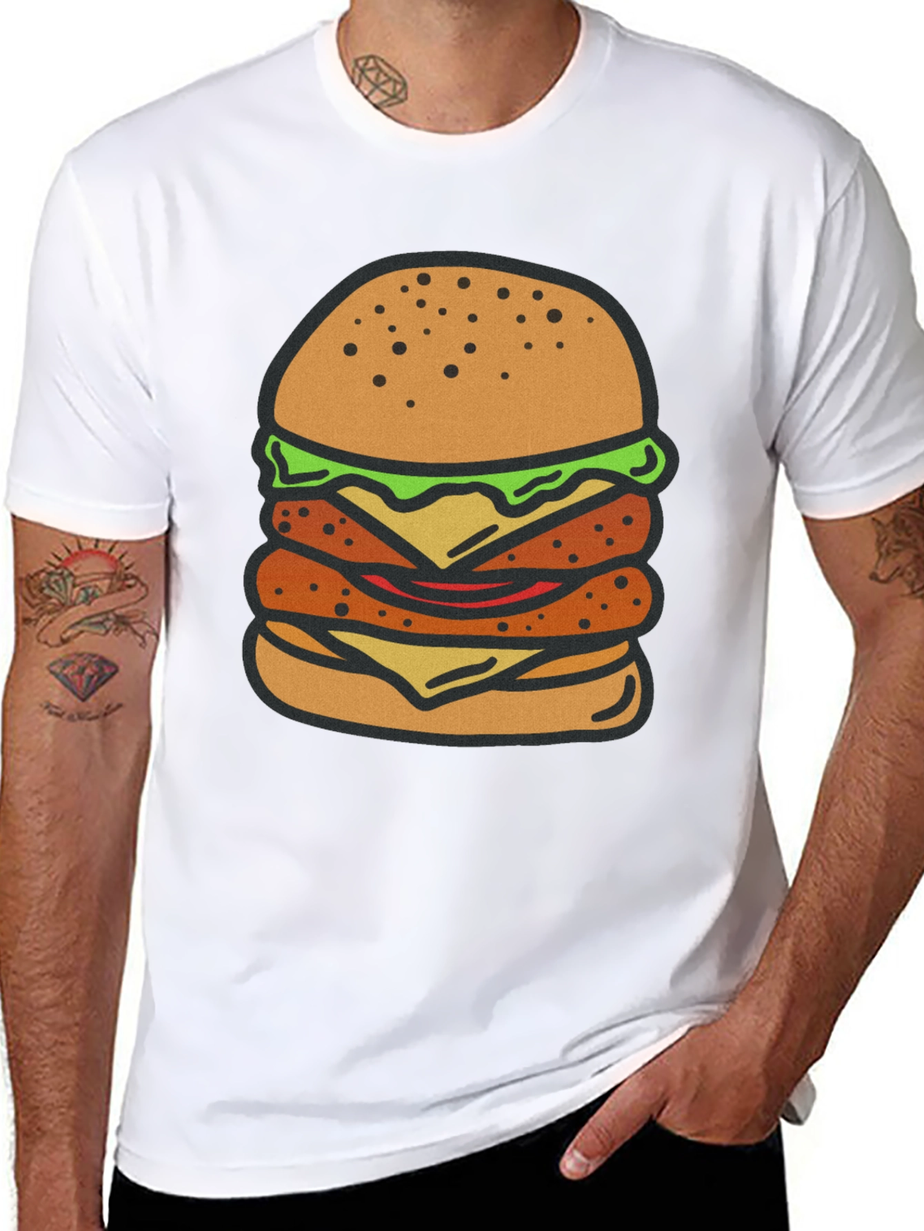 Burger Graphic Tee - Black Cotton T-Shirt
