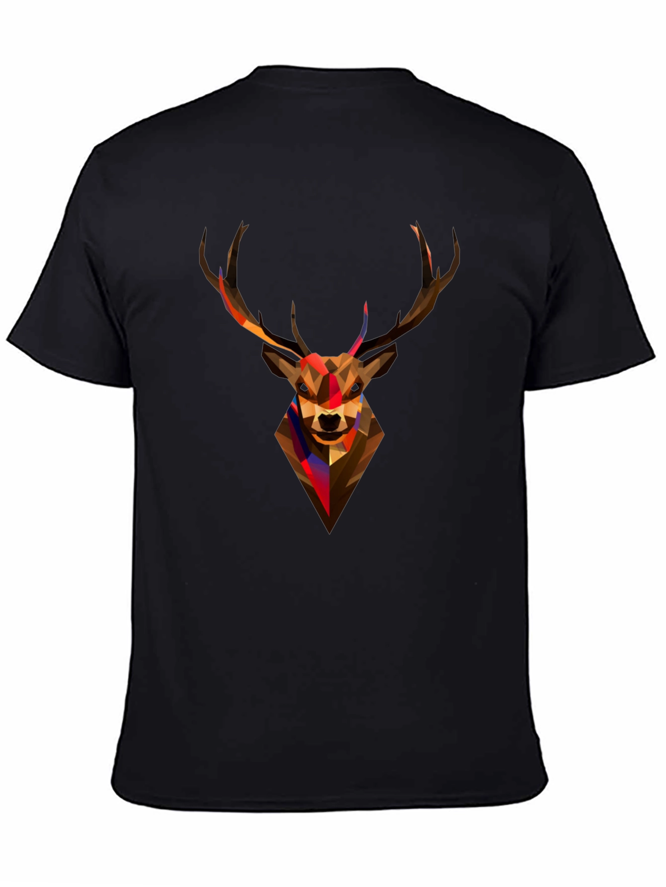 Geometric Deer Head Graphic Tee - Black